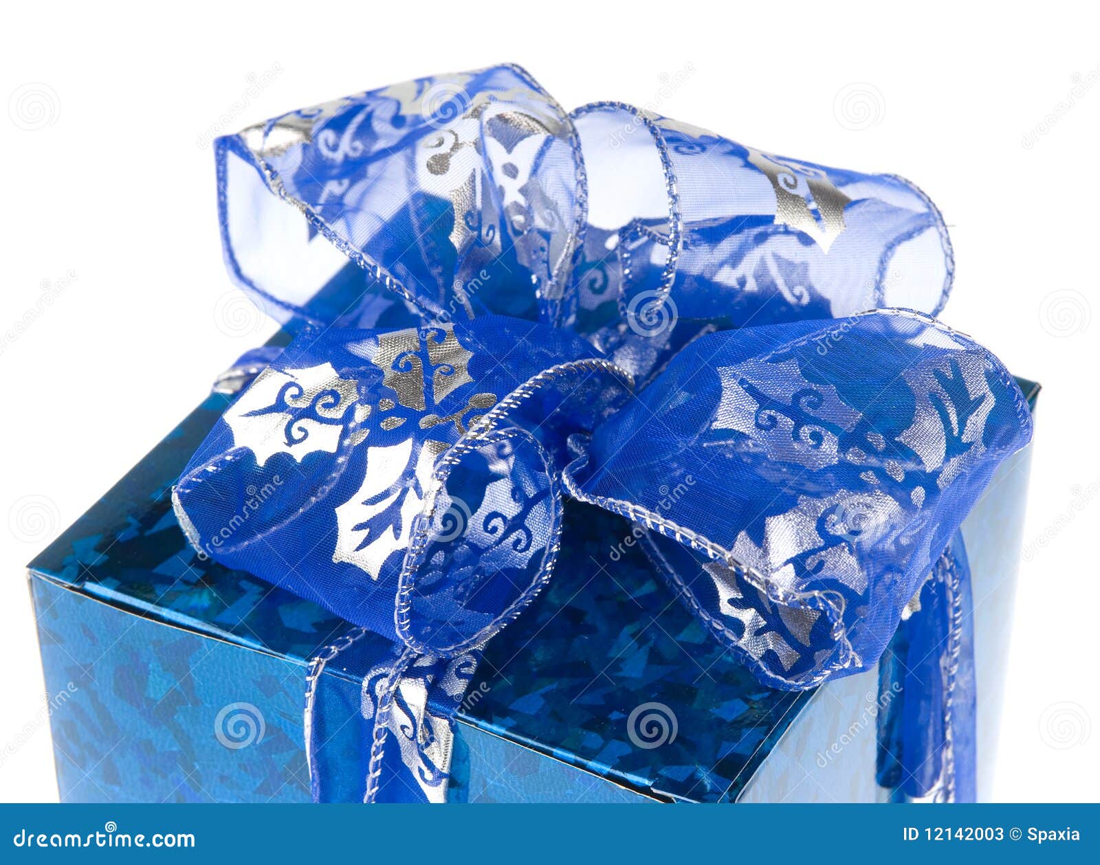 Blue gift box with ribbon stock image. Image of valentine
