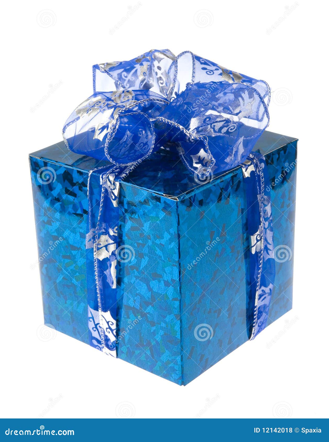 Blue gift box with ribbon stock photo. Image of christmas