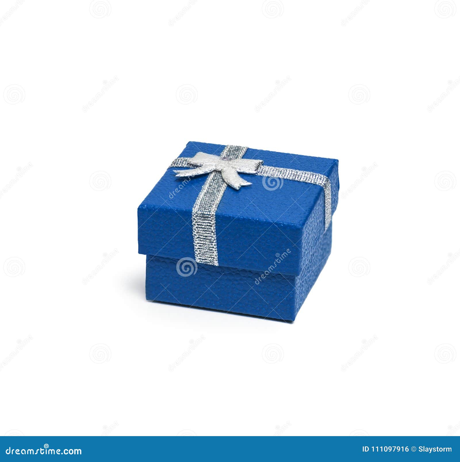 BLue Gift Box With Silver Ribbon Stock Photo Image of