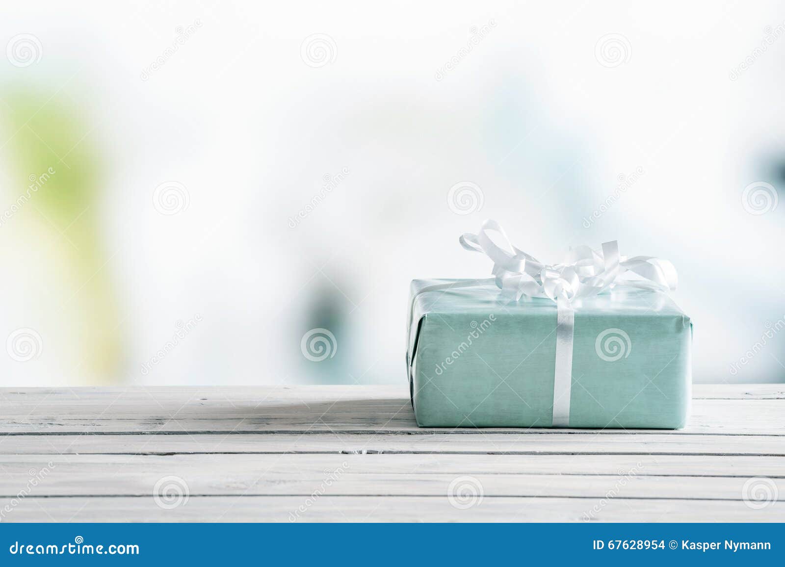 Blue Gift Box On A Wooden Table Stock Photo Image of