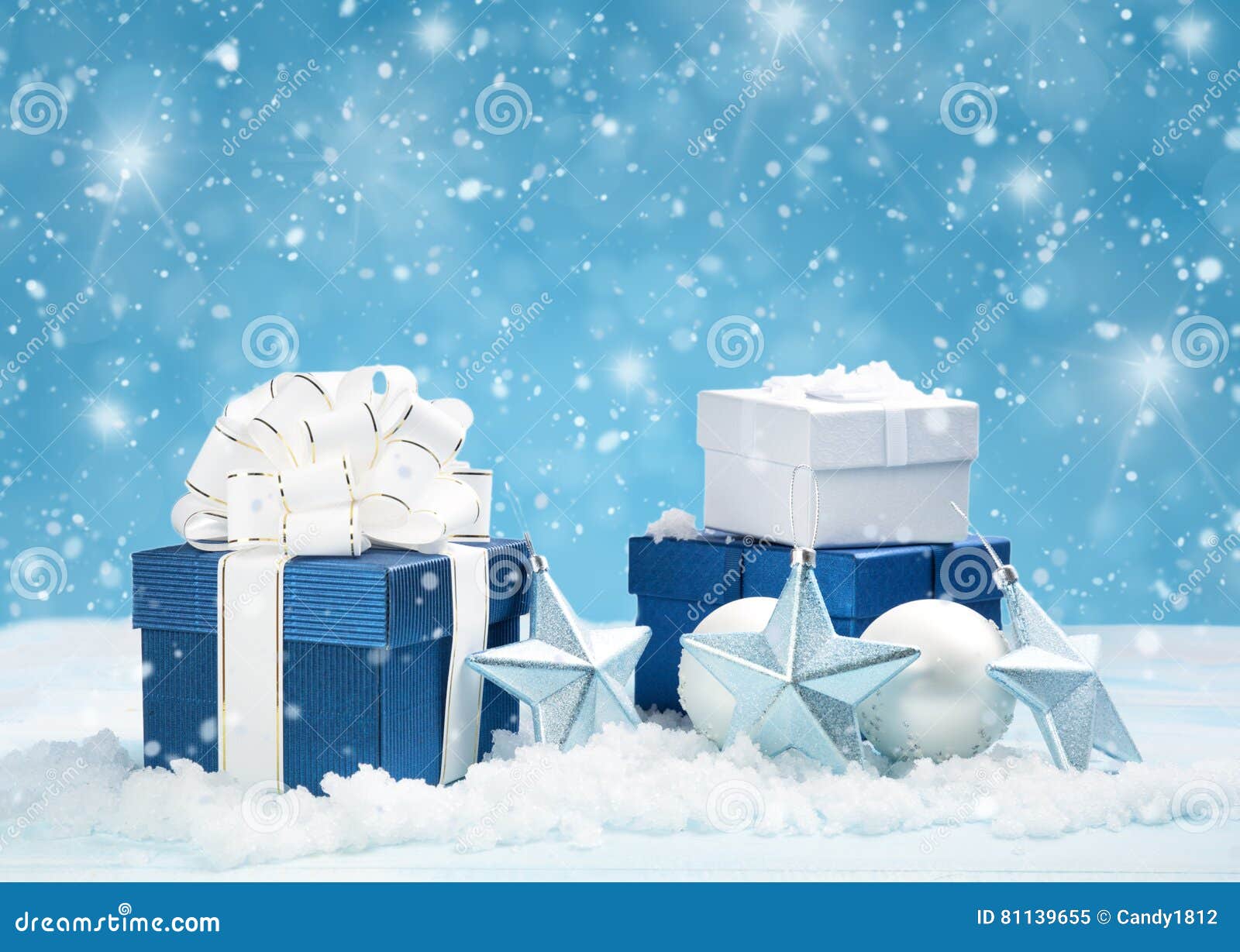 Blue Gift Boxes with Christmas Decoration Stock Image Image of