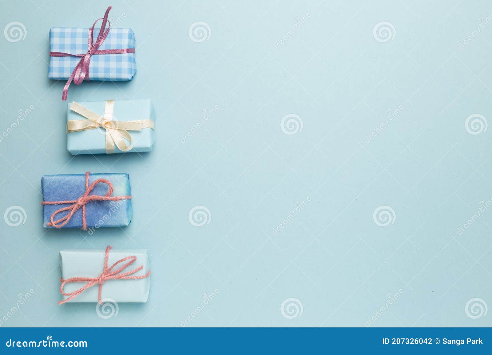 Blue Gift Boxes on Sky Blue Background Stock Photo Image of space