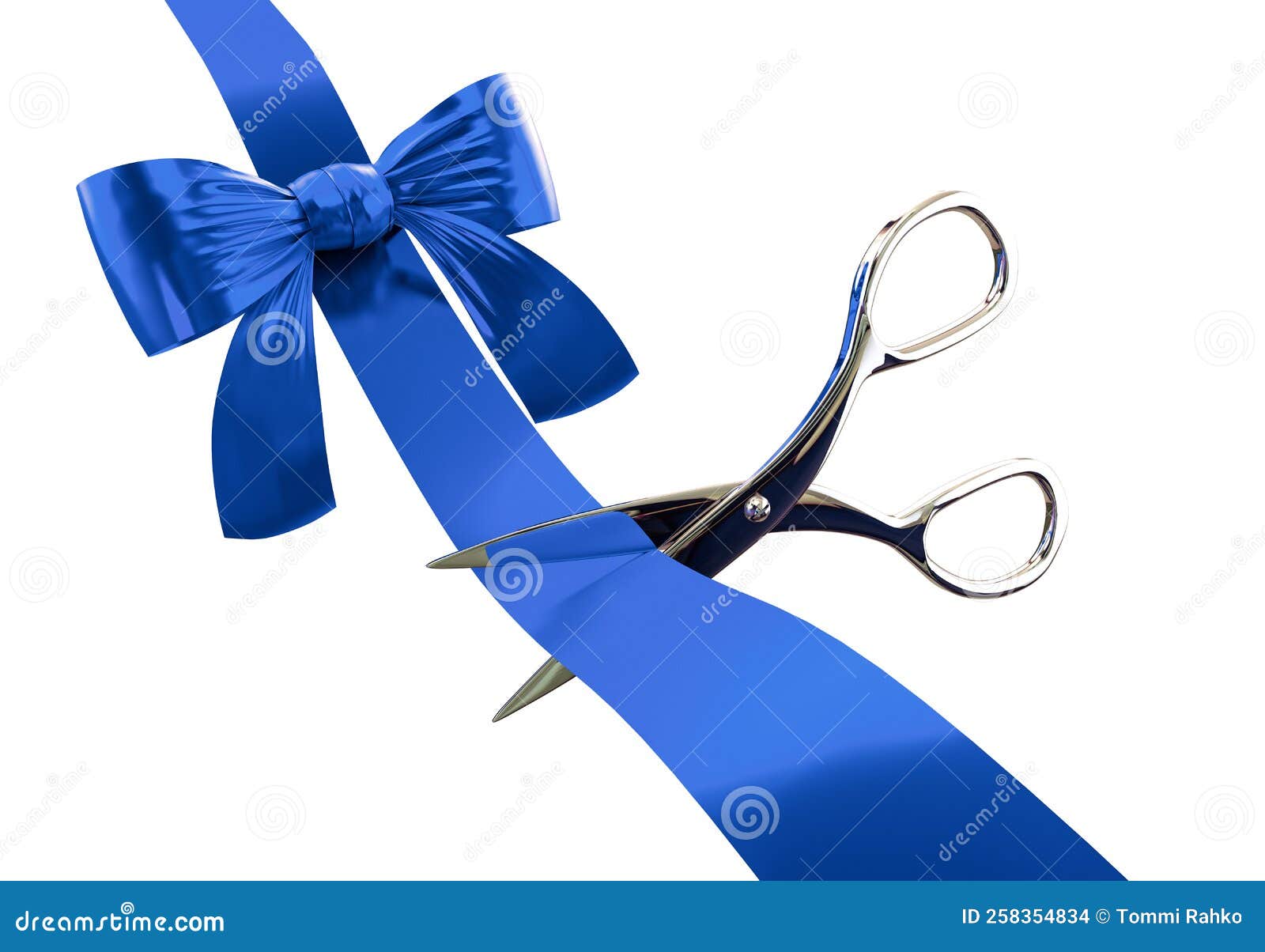 Blue Gift Ribbon with Scissors Cutting it Stock Illustration