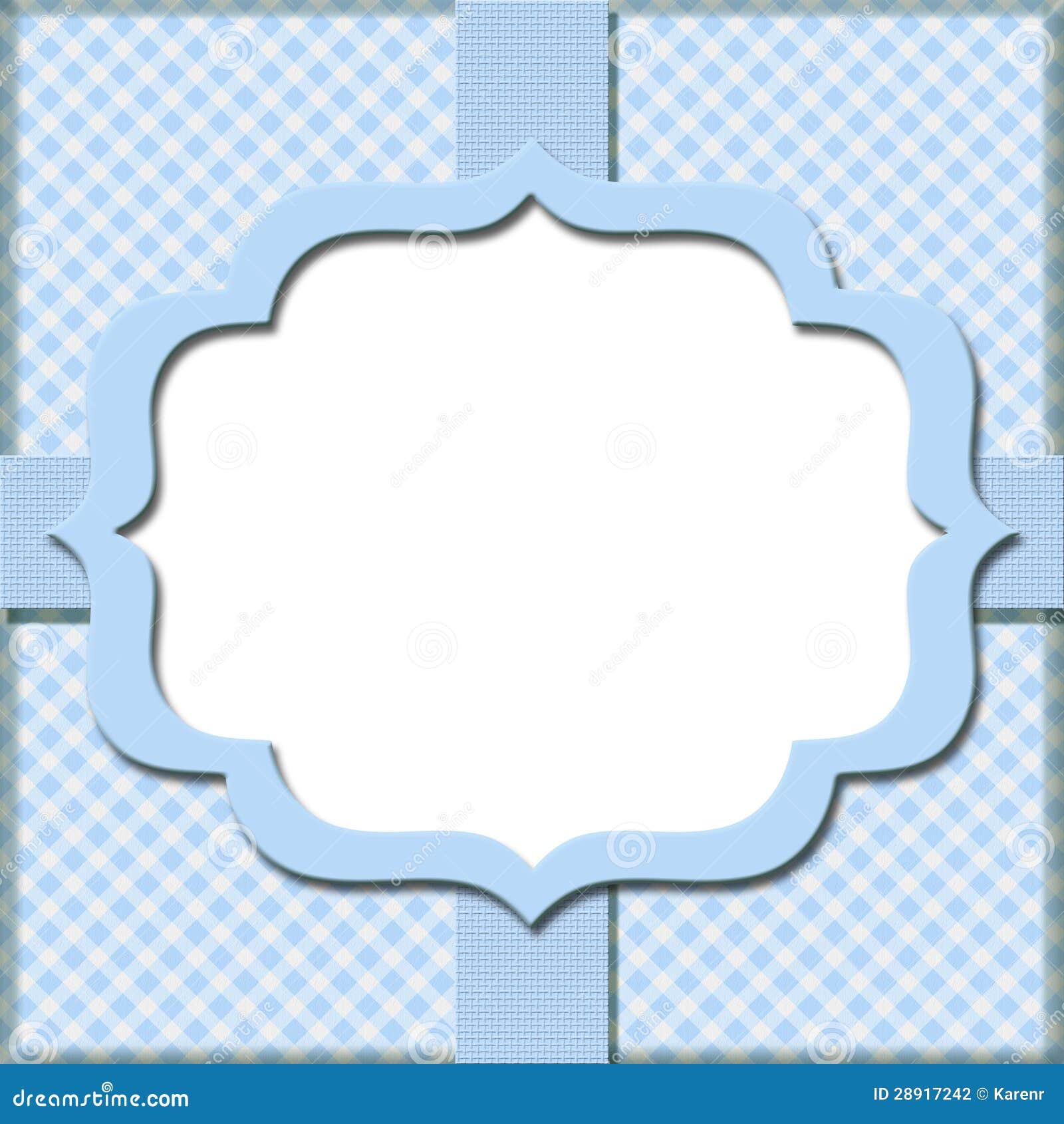 Blue Gingham with Ribbon Background for Your Message or Invitation