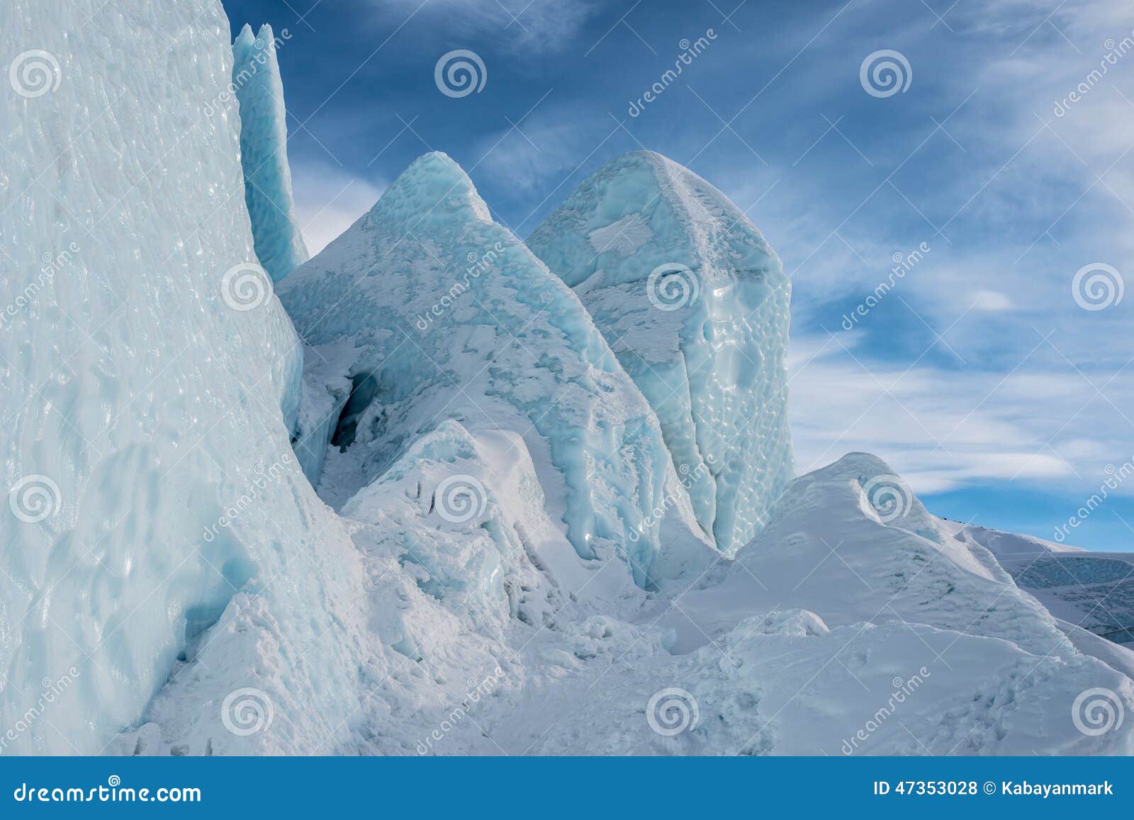 blue glacier ice towers usa front of glacial flow