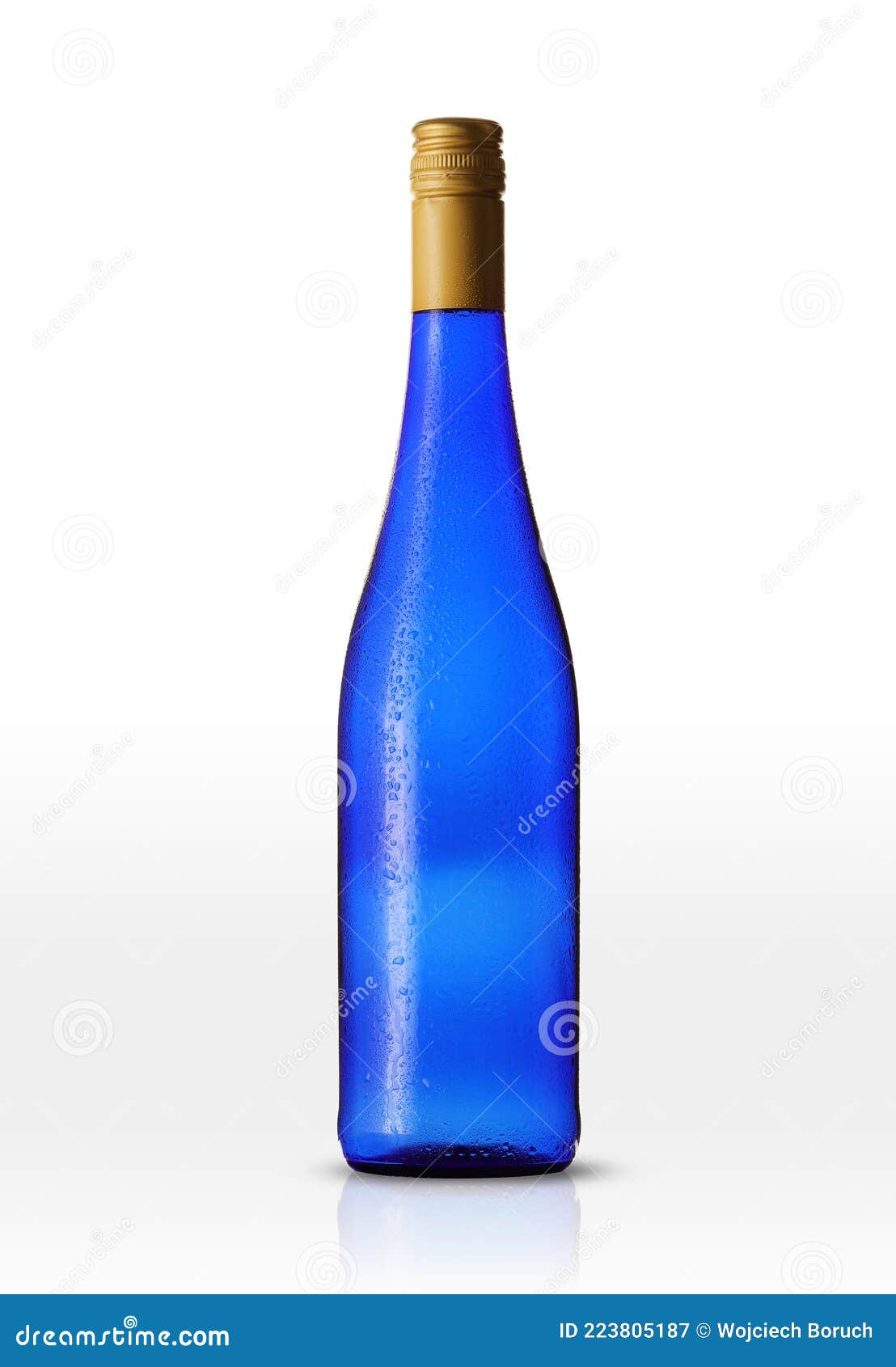Blue Glass Bottle with Wine Stock Image Image of food, drops 223805187