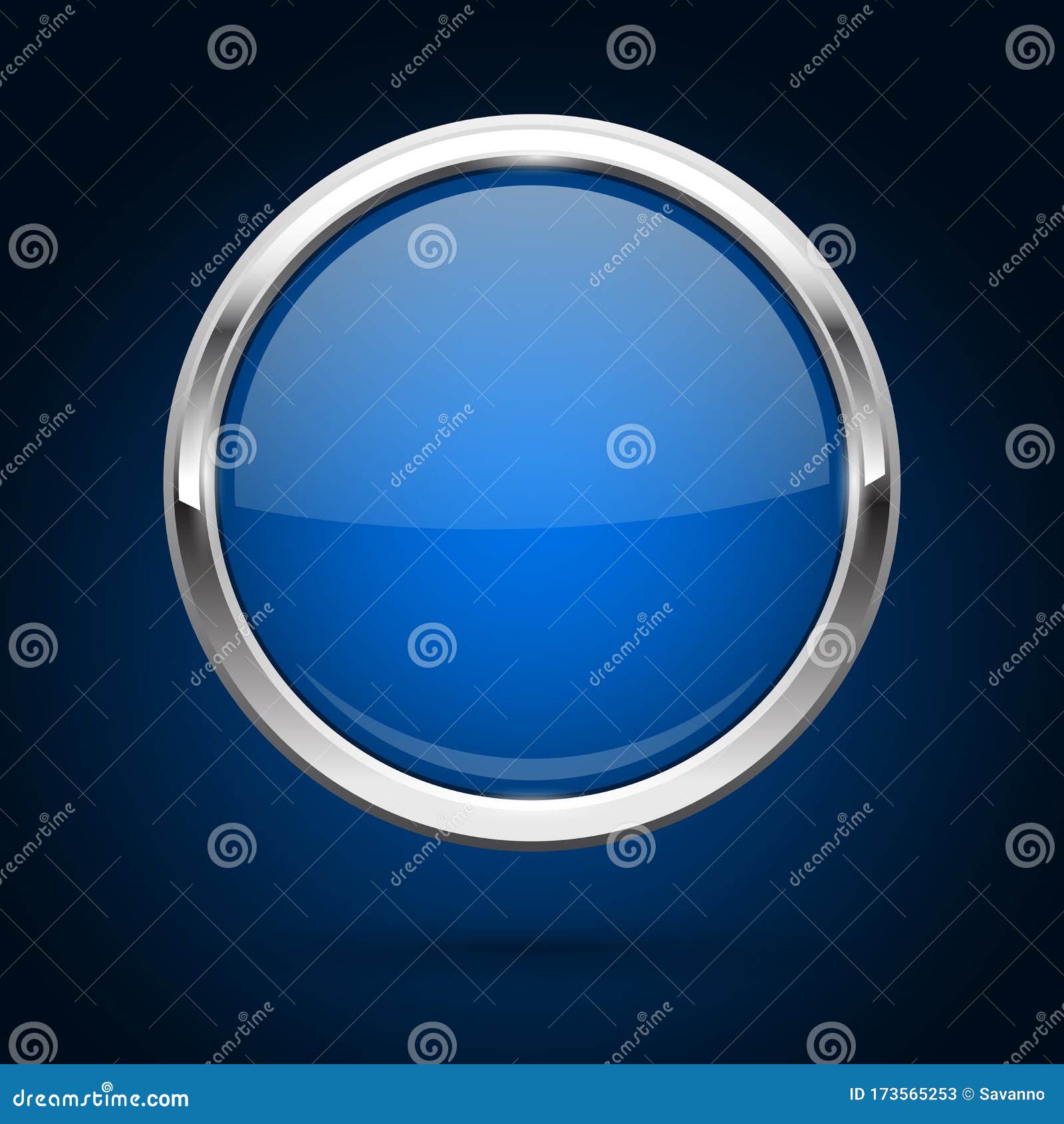 Blue Glass Button with Metal Frame. Round Icon on Dark Background Stock ...