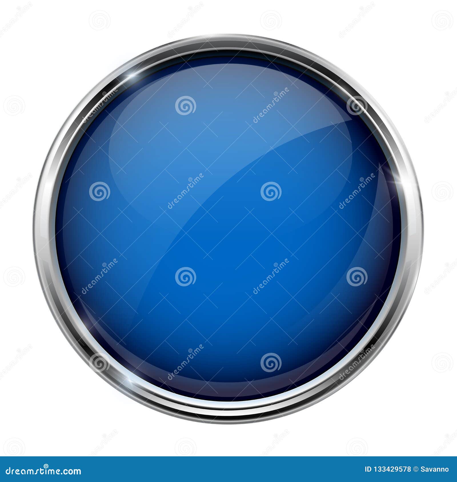 Blue Glass Button. Round 3d Shiny Icon with Metal Frame Stock Vector ...