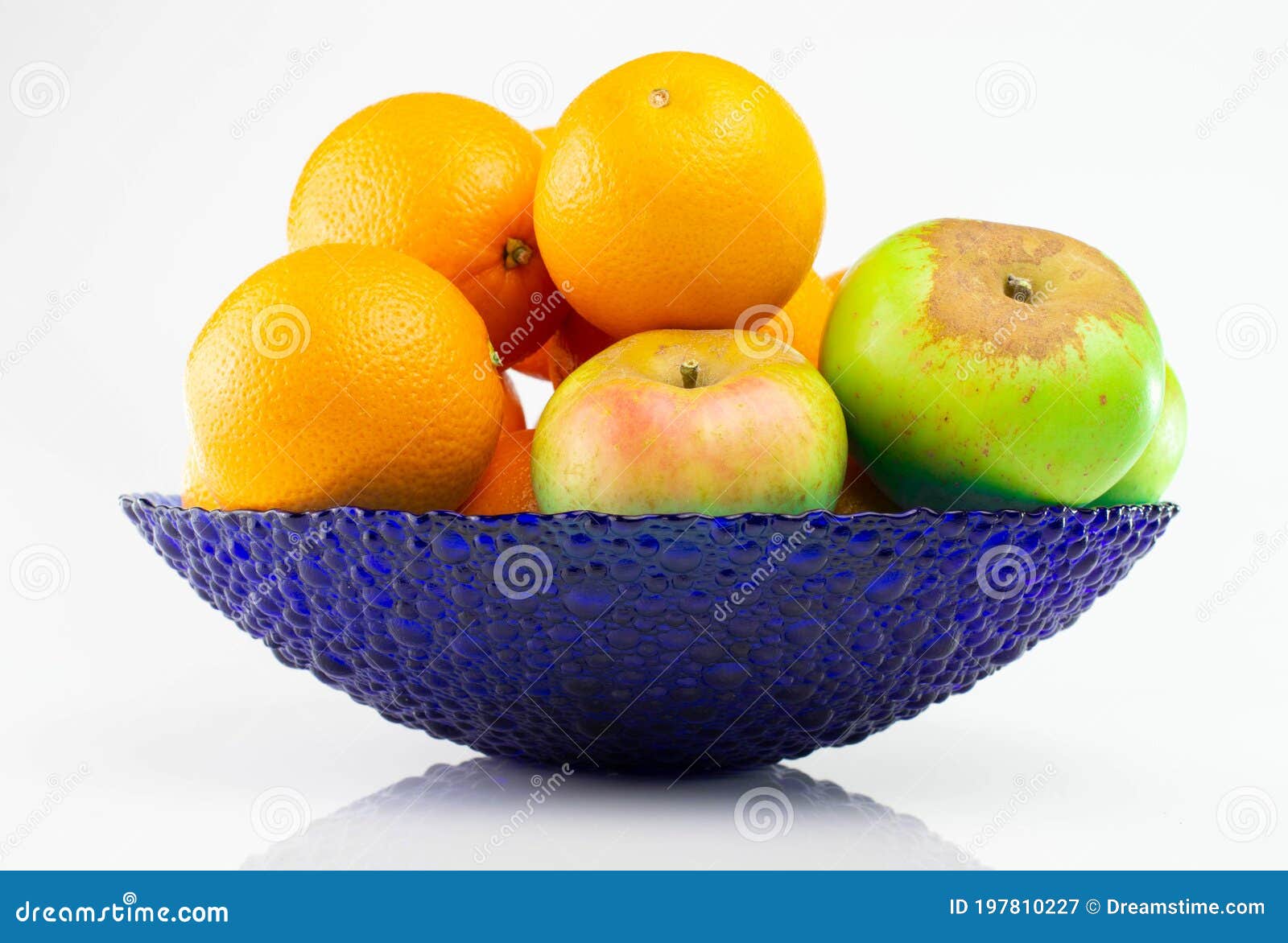 Blue Glass Fruit Bowl with Oranges and Apples Stock Image Image of