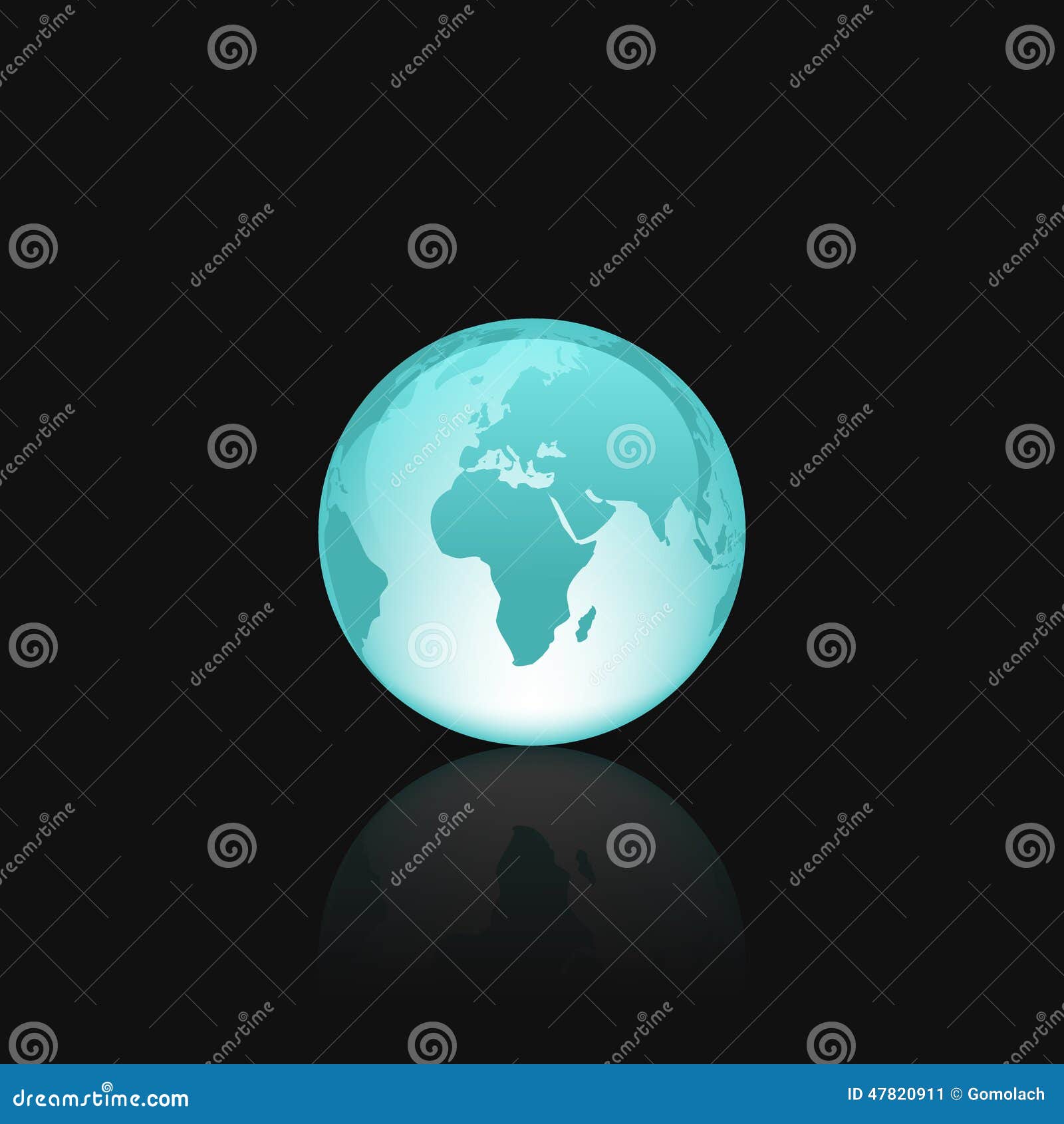 Blue Glass World Globe with Glossy Reflections Stock Vector