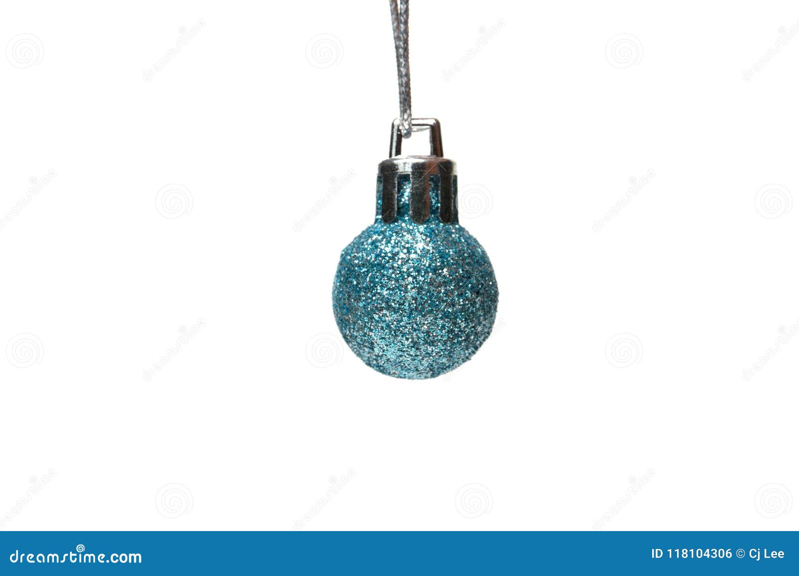 Blue glitter christmas ball on white background
