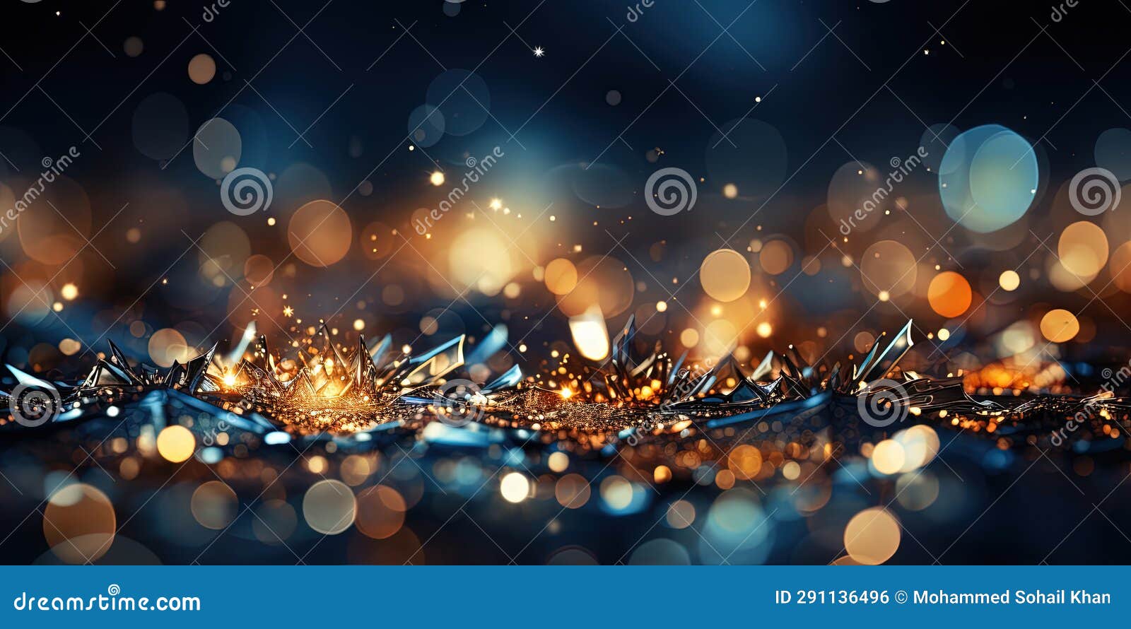 Blue Glitter Twinkly Lights Selective Focused Background Stock Photo