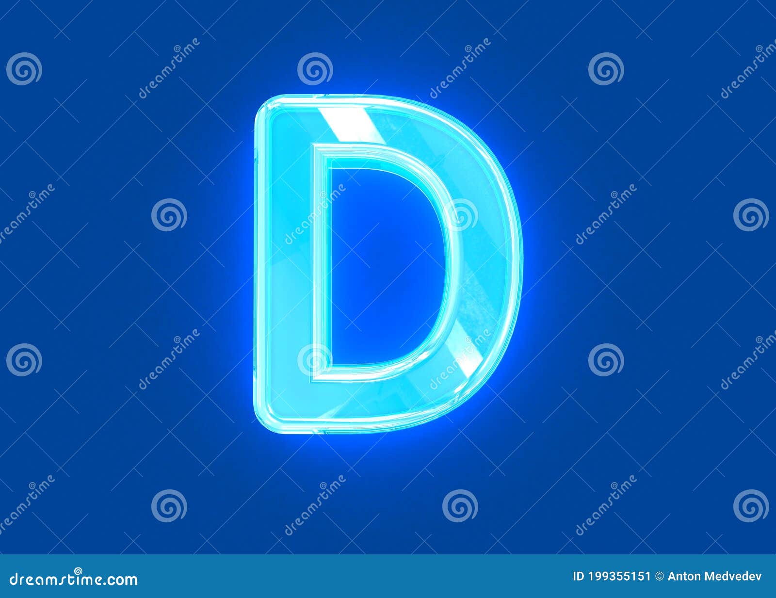 Blue Glossy Neon Light Glass Made Crystal Alphabet - Letter D Isolated ...