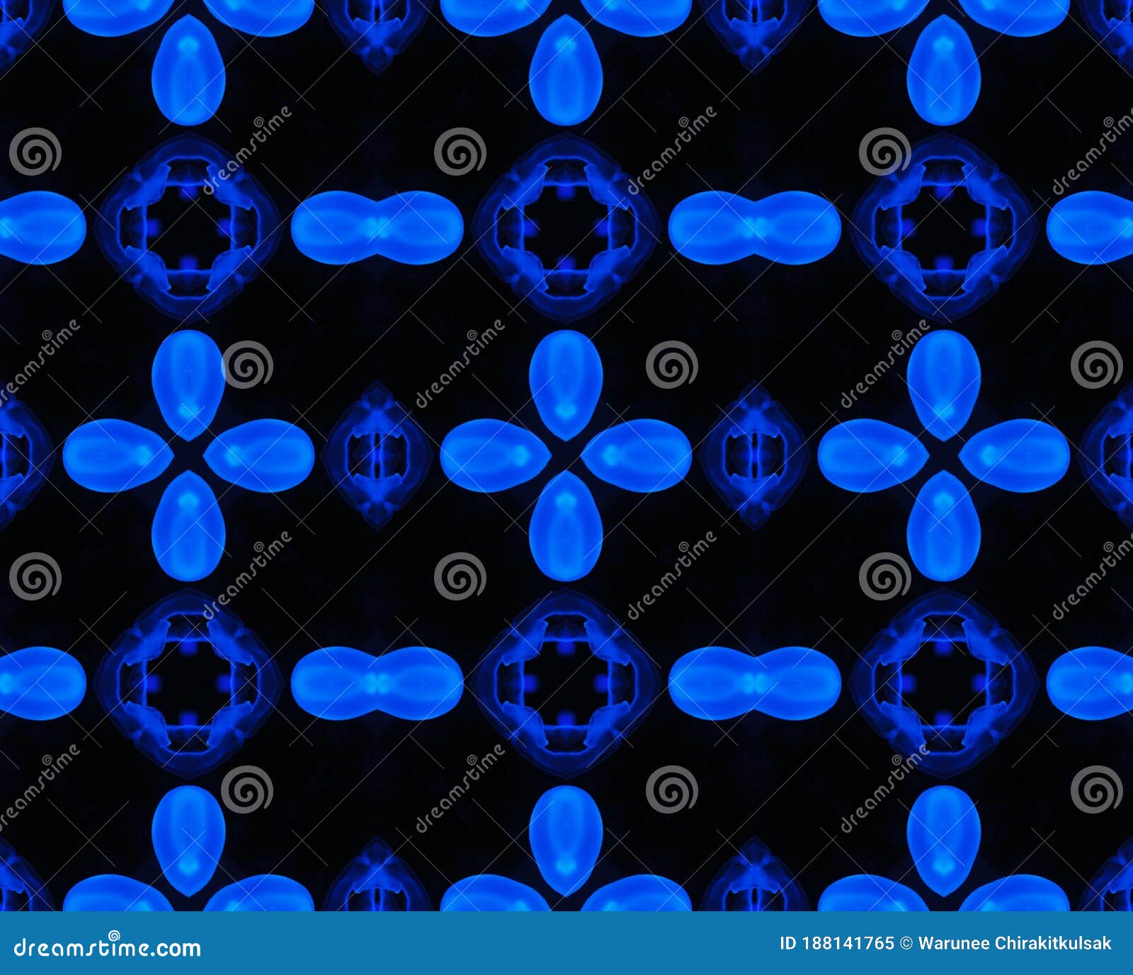 Blue Glow on Black Background Abstract Seamless Geometric Pattern