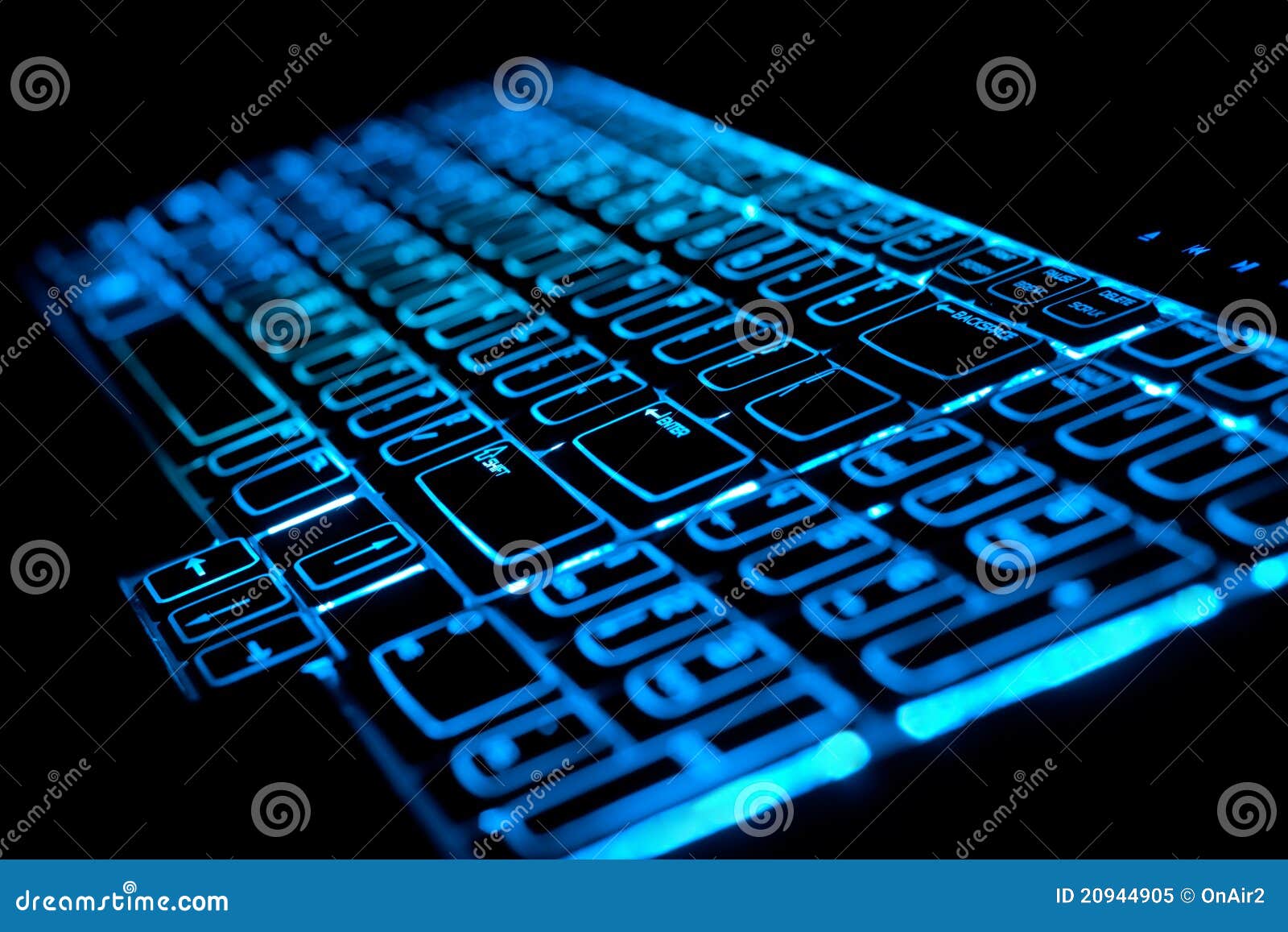 Blue Glowing Computer Laptop Keyboard Stock Image Image of copyspace