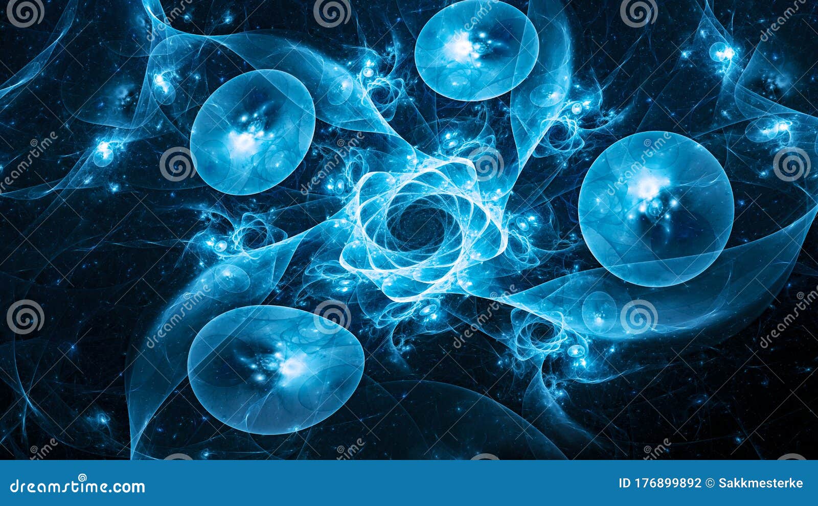 Blue Glowing Spiral Quantum with Balls Stock Illustration