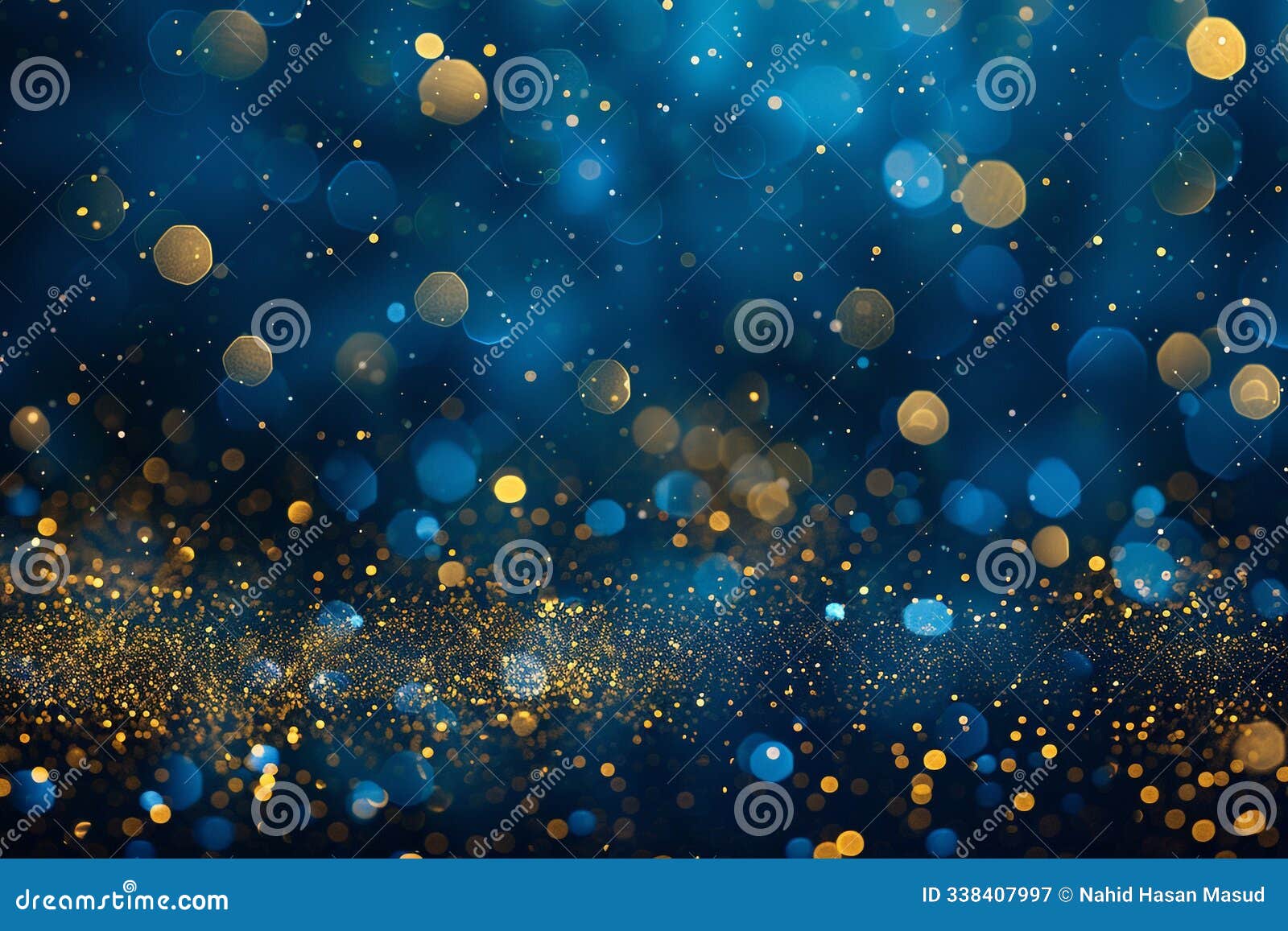 blue and gold abstract background and bokeh on new years eve ai generativ