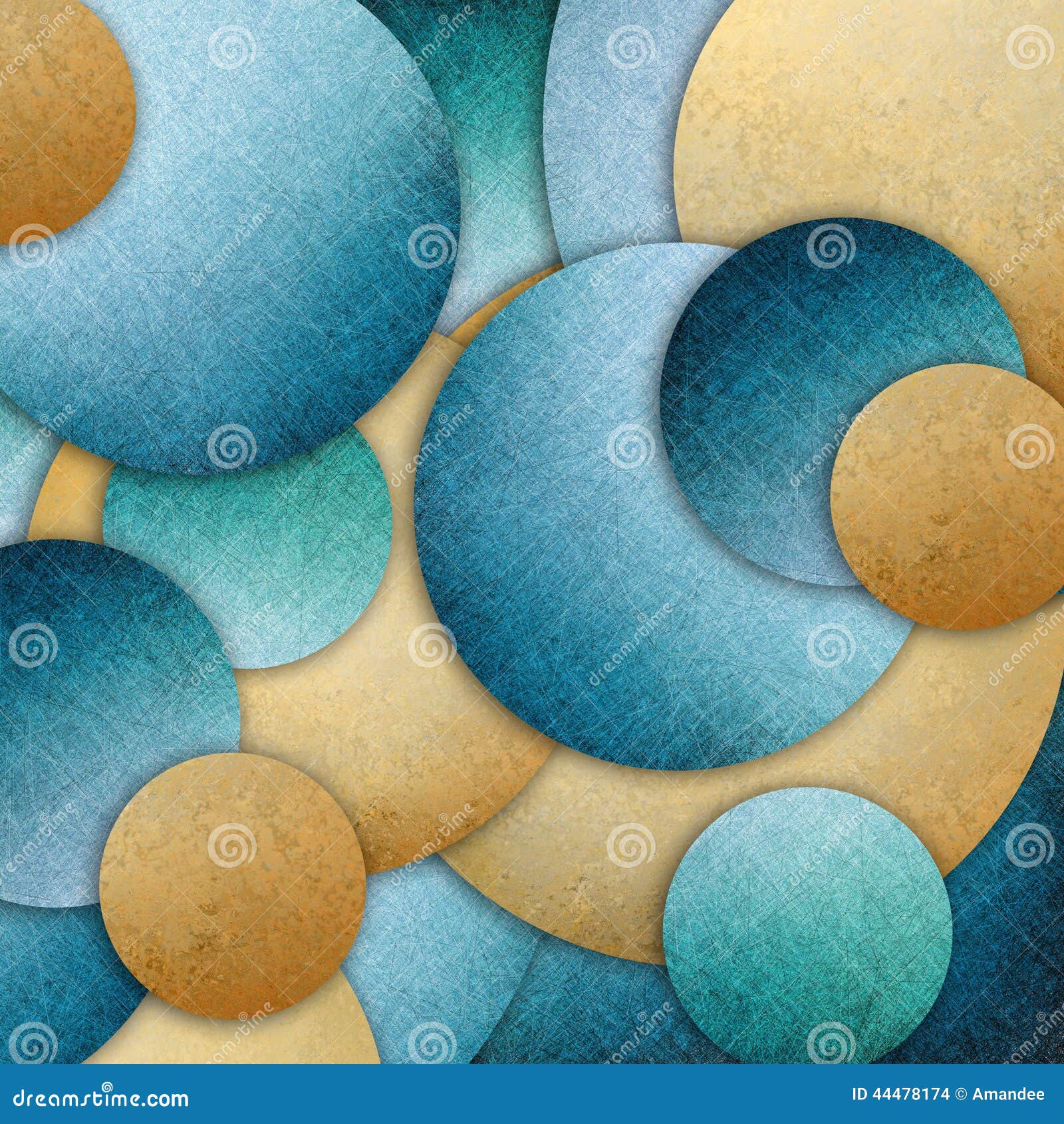 blue gold abstract background  of layers of round circle s in random pattern