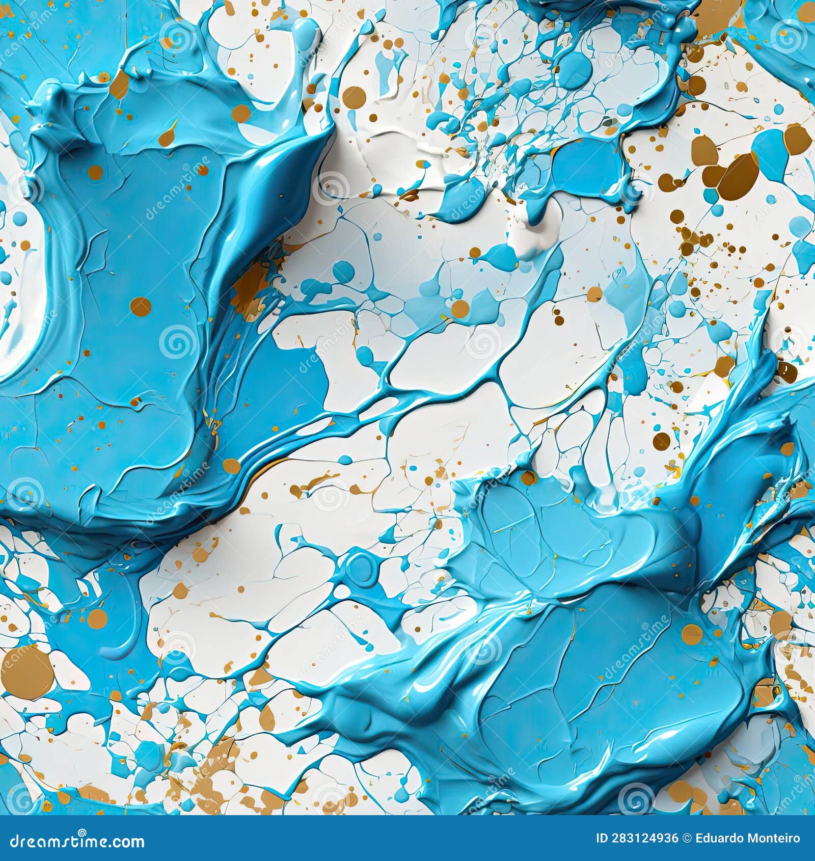 Blue and Gold Paint Splashes on a White Surface (tiled) Stock
