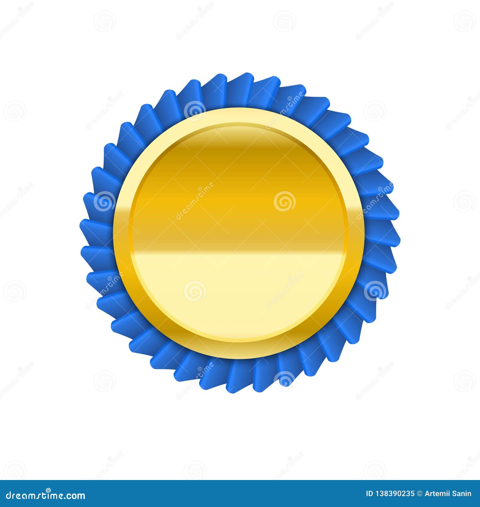 The Blue Golden Badge Medal Vector Illustration With Red Ribbon Stock