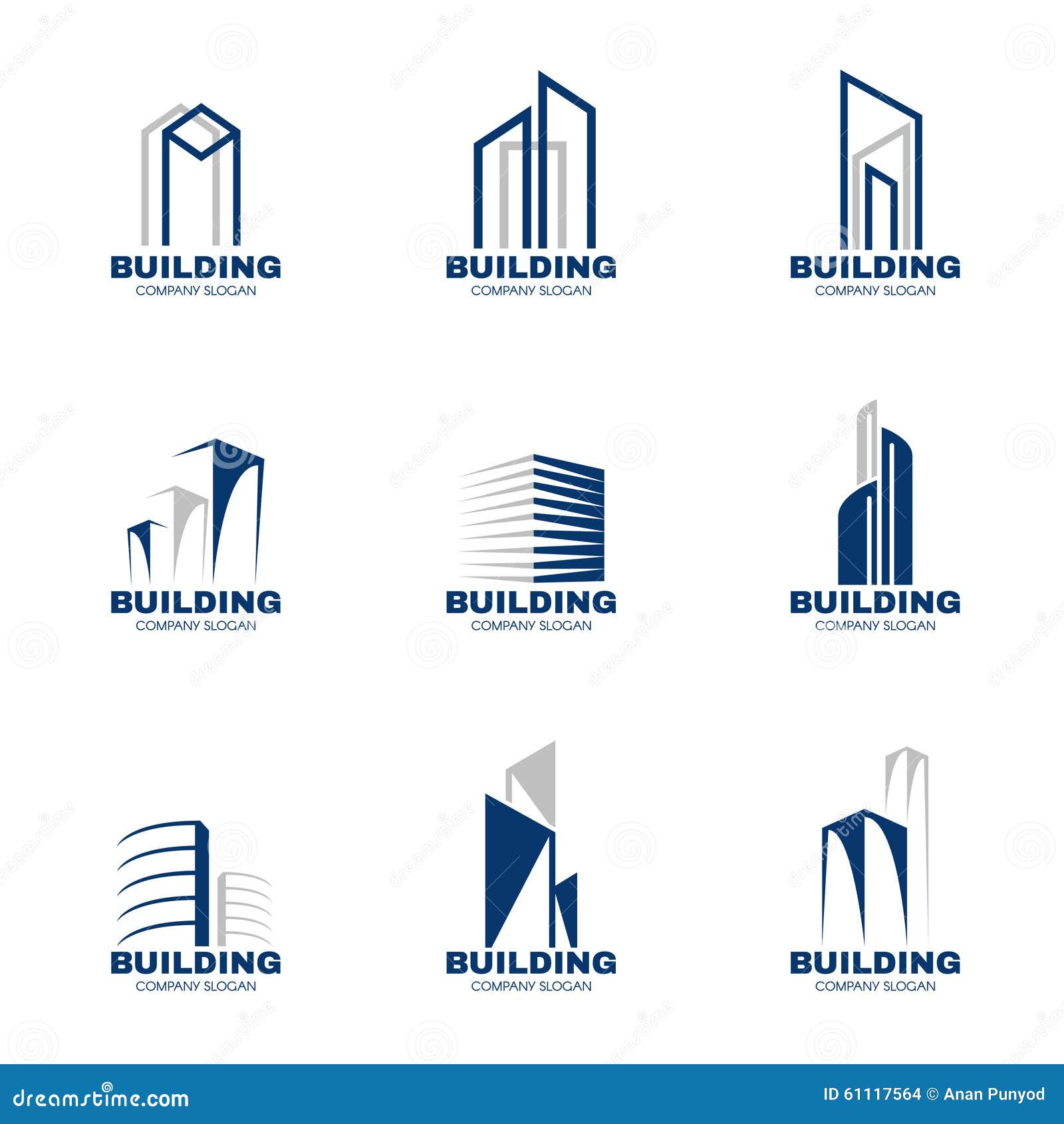 Blue Gray Building Logo Set Vector Design Stock Vector 