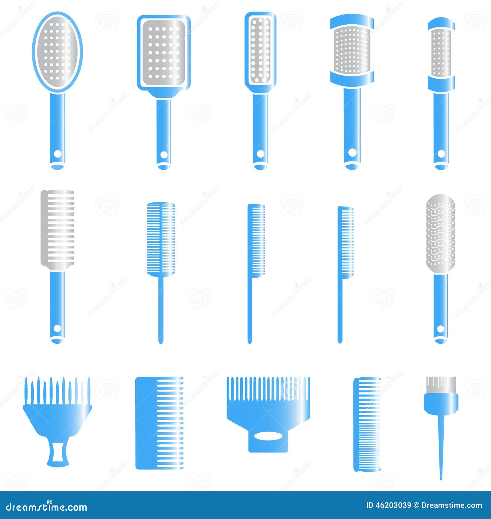 Different Blue Gray Hair Combs Stock Illustrations 1 Different Blue