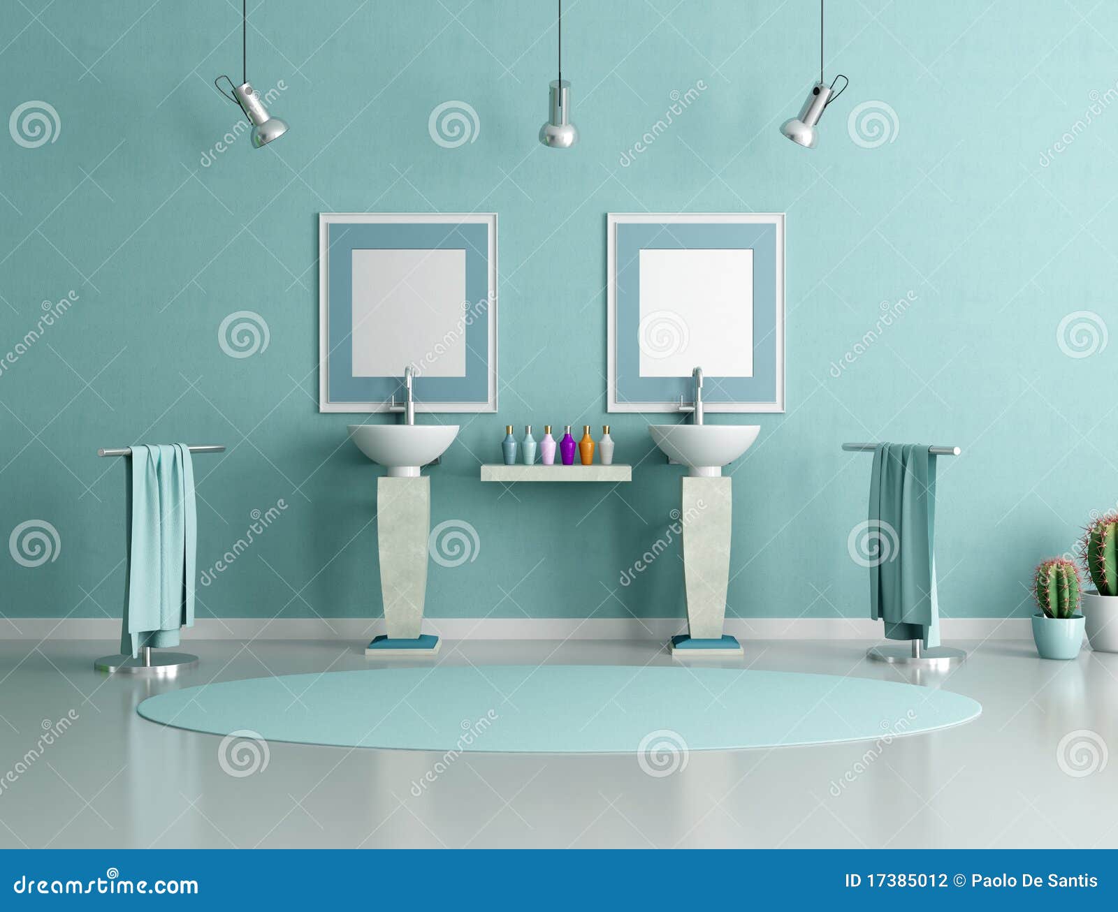 Blue and green bathroom stock illustration. Illustration of mirror