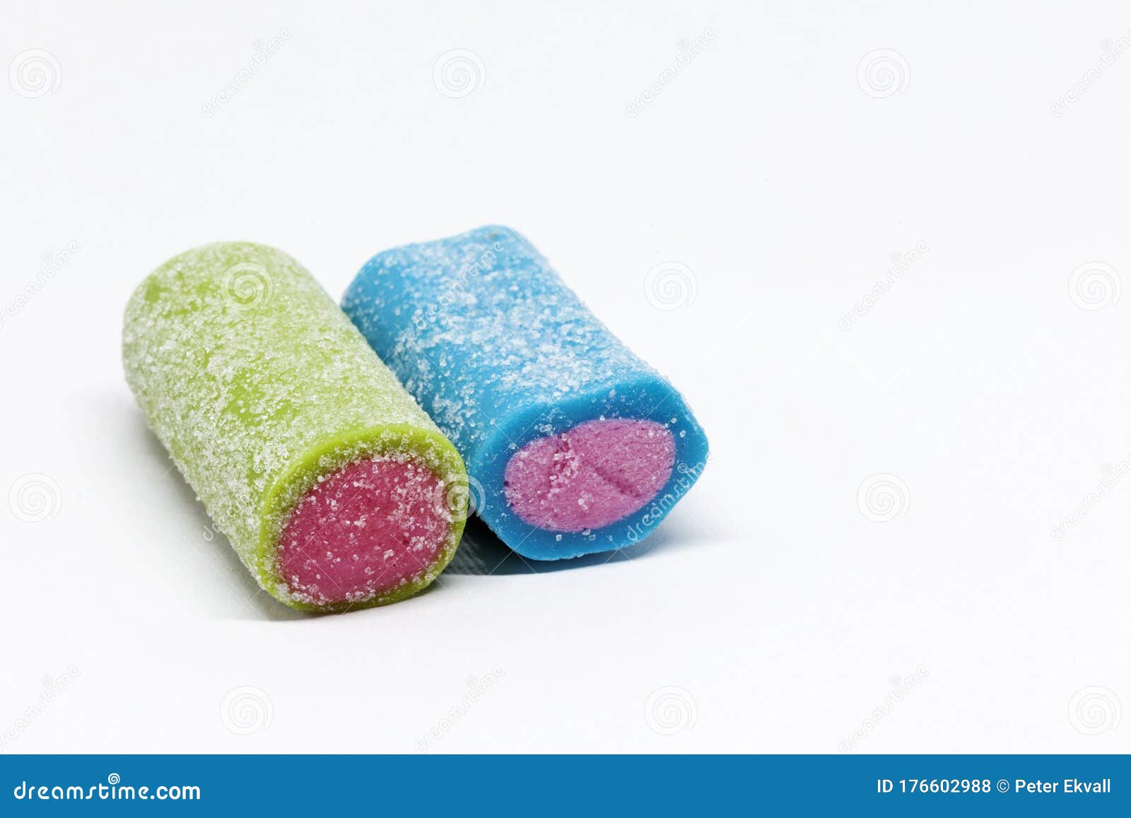 A Blue and Green Candy Roll on White Background Stock Photo Image of