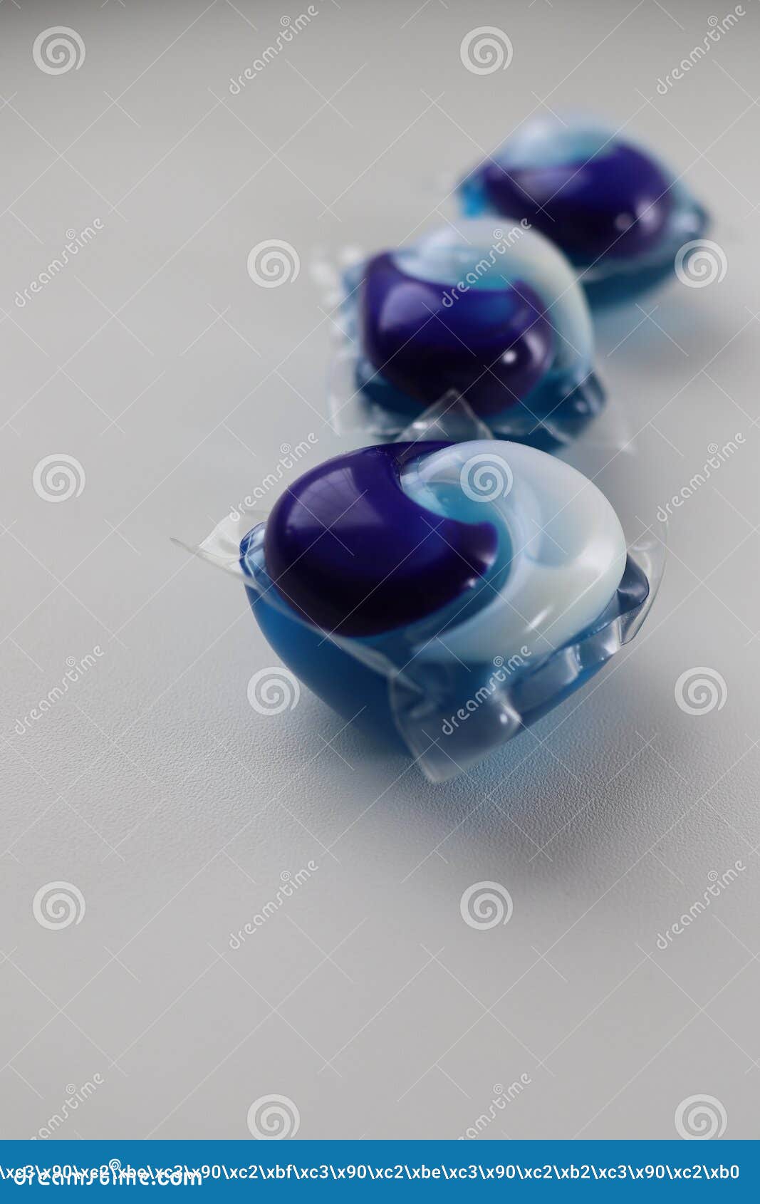 Blue and Green Capsules for Washing Powder, Modern Liquid Powder for