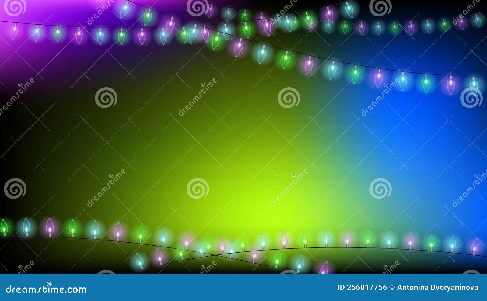 Blue and Green Christmas Background with Lights Stock Vector