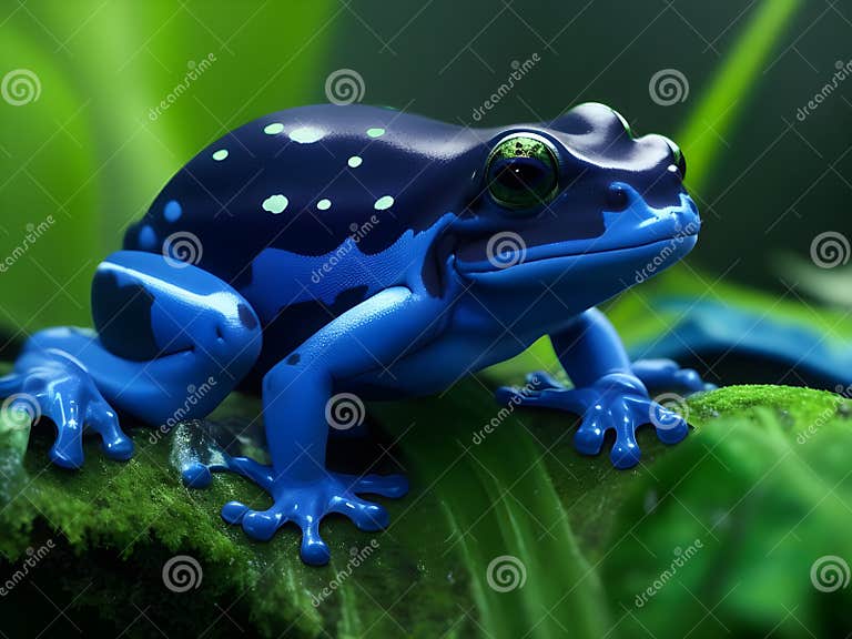 A Blue and Green Frog with a Green Face Sits on a Leaf Stock