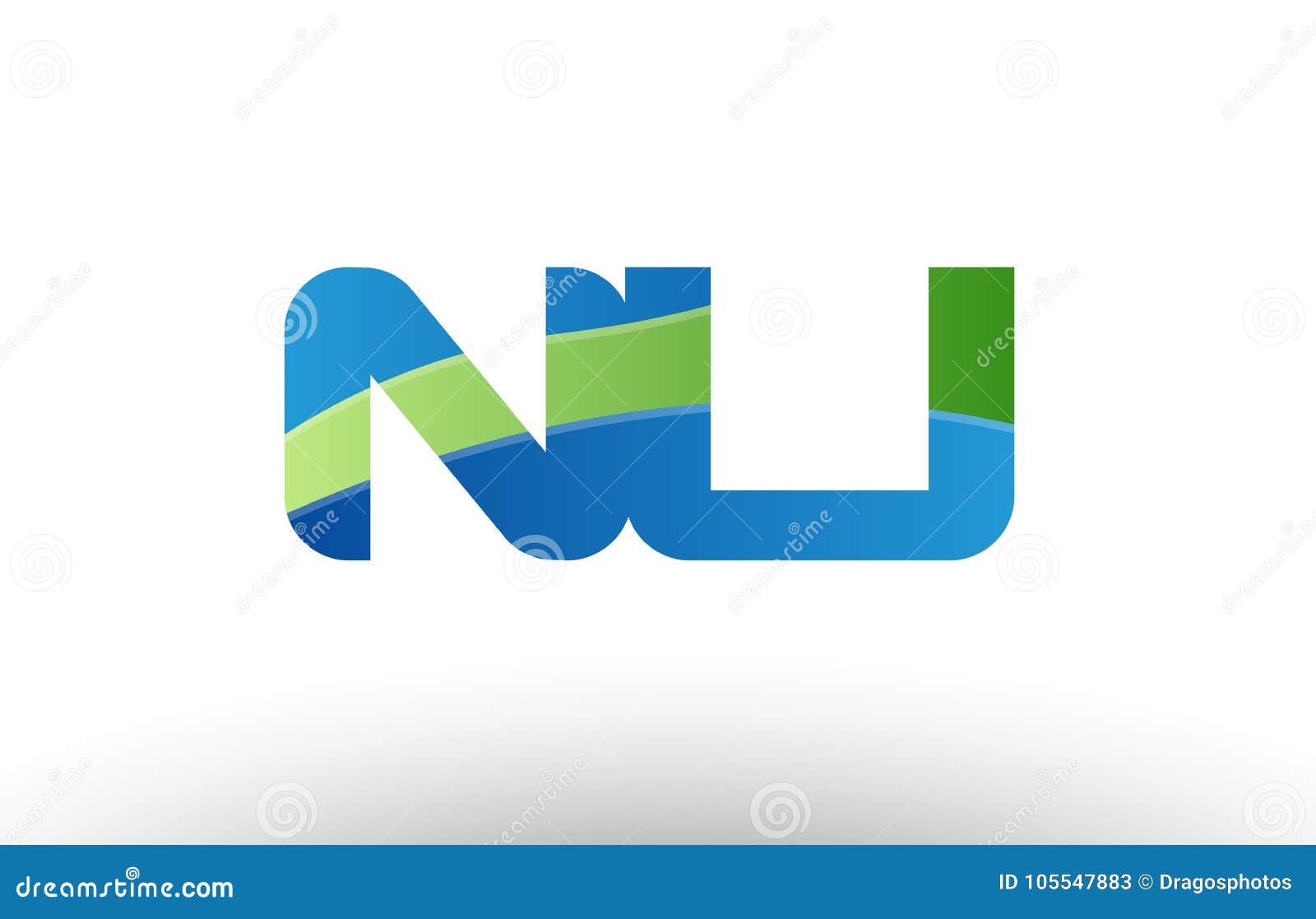 blue green nu n u alphabet letter logo combination icon 