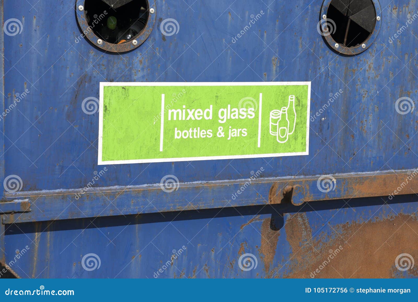 Blue and Green Recycle Bin Outdoors Stock Photo Image of green