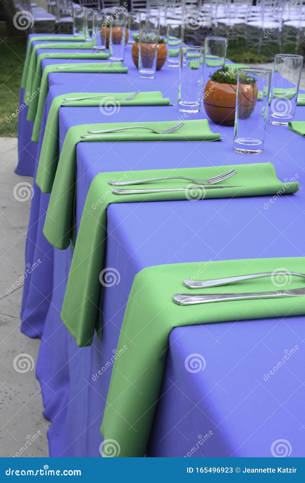 Blue and Green Table Setting with Basketball Centerpieces Stock Image