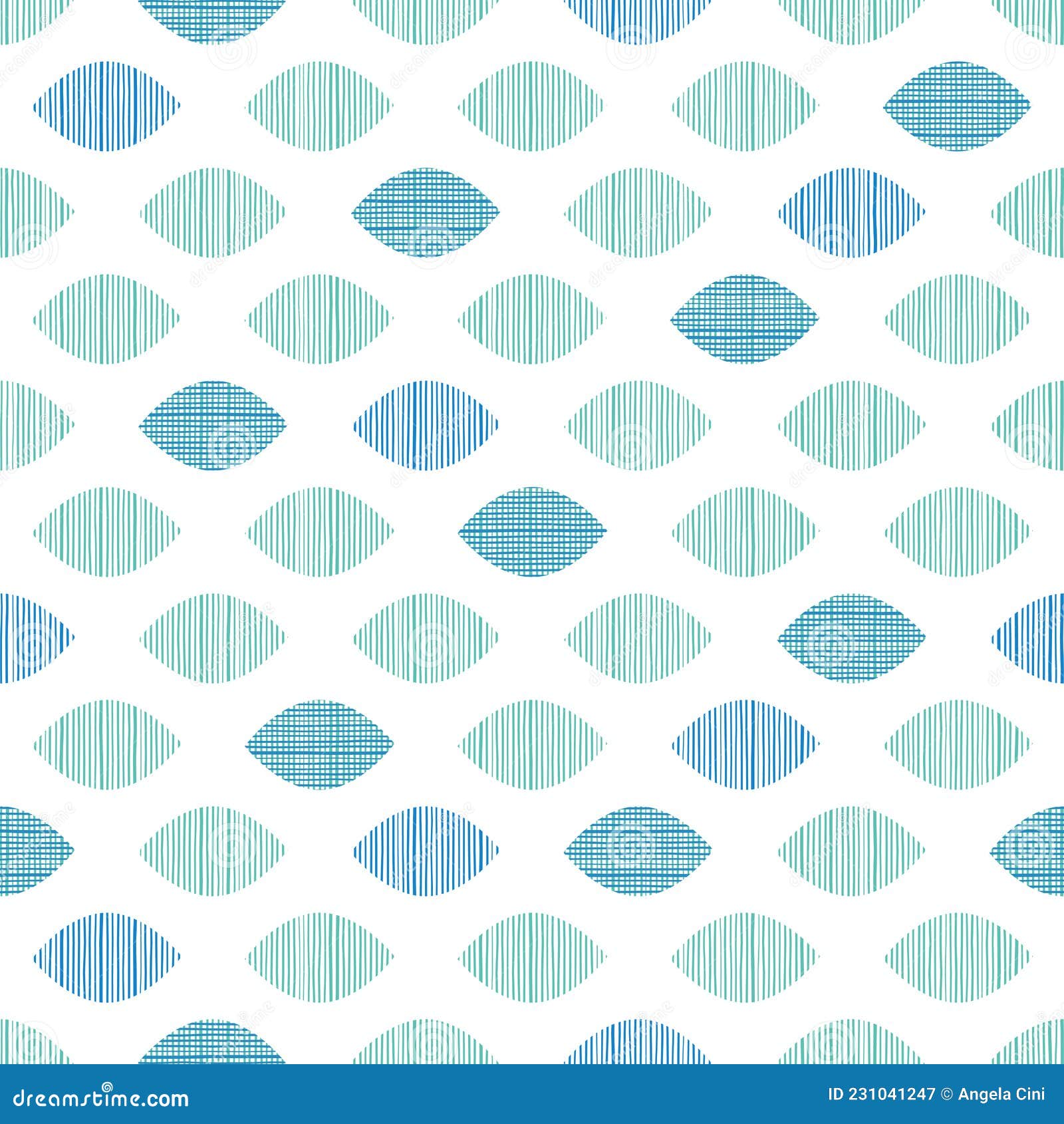 Blue and Green Textured Geometric Seamless Pattern Design on White