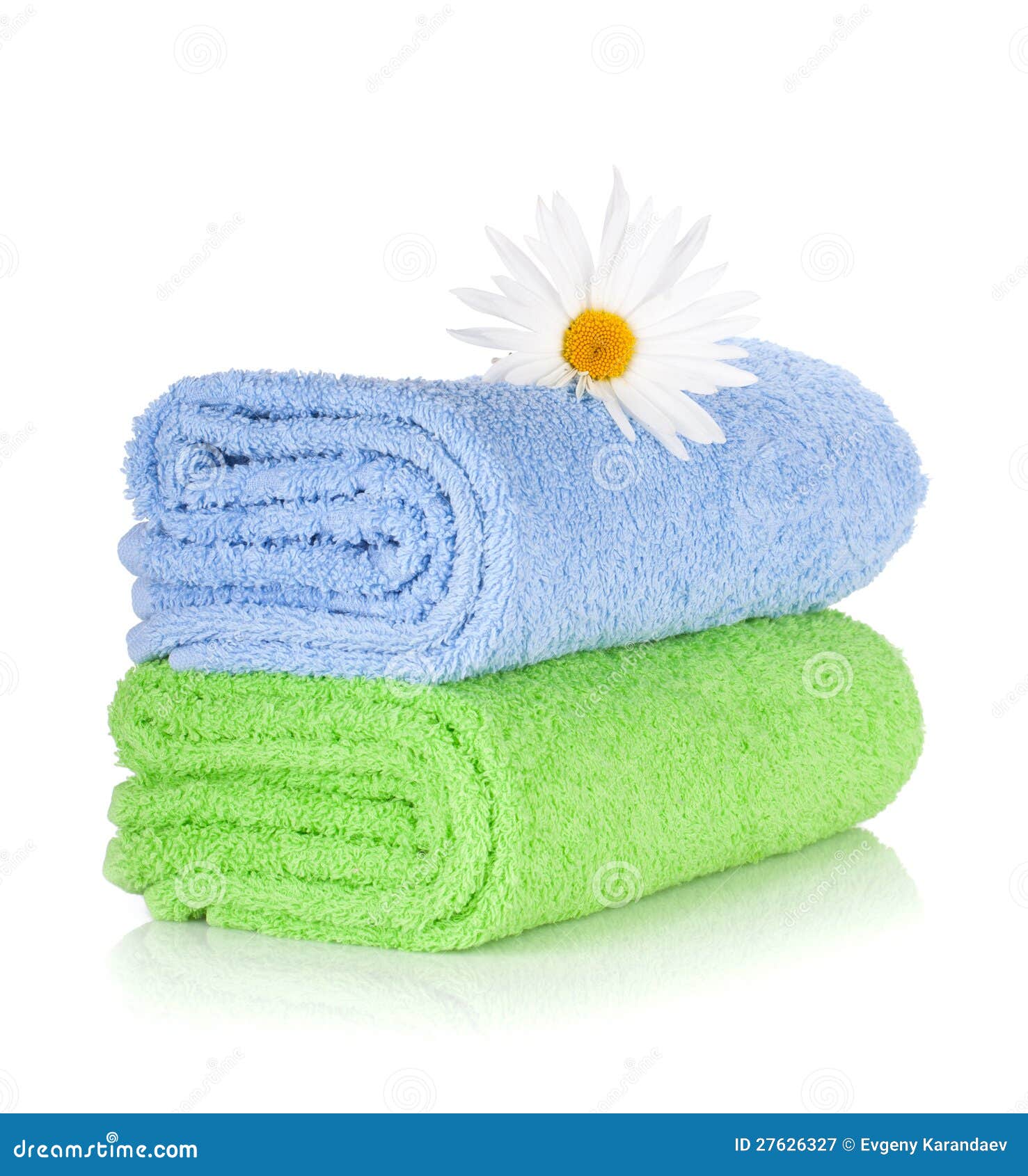 Blue and Green Towels and Camomile Flower Stock Image Image of clean