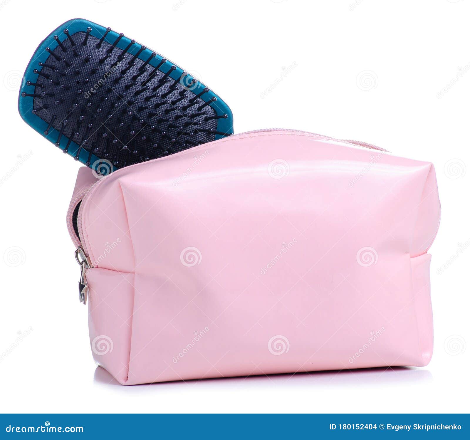 Blue Hair Brush and Pink Cosmetic Bag Stock Photo - Image of cutout,  horizontal: 180152404
