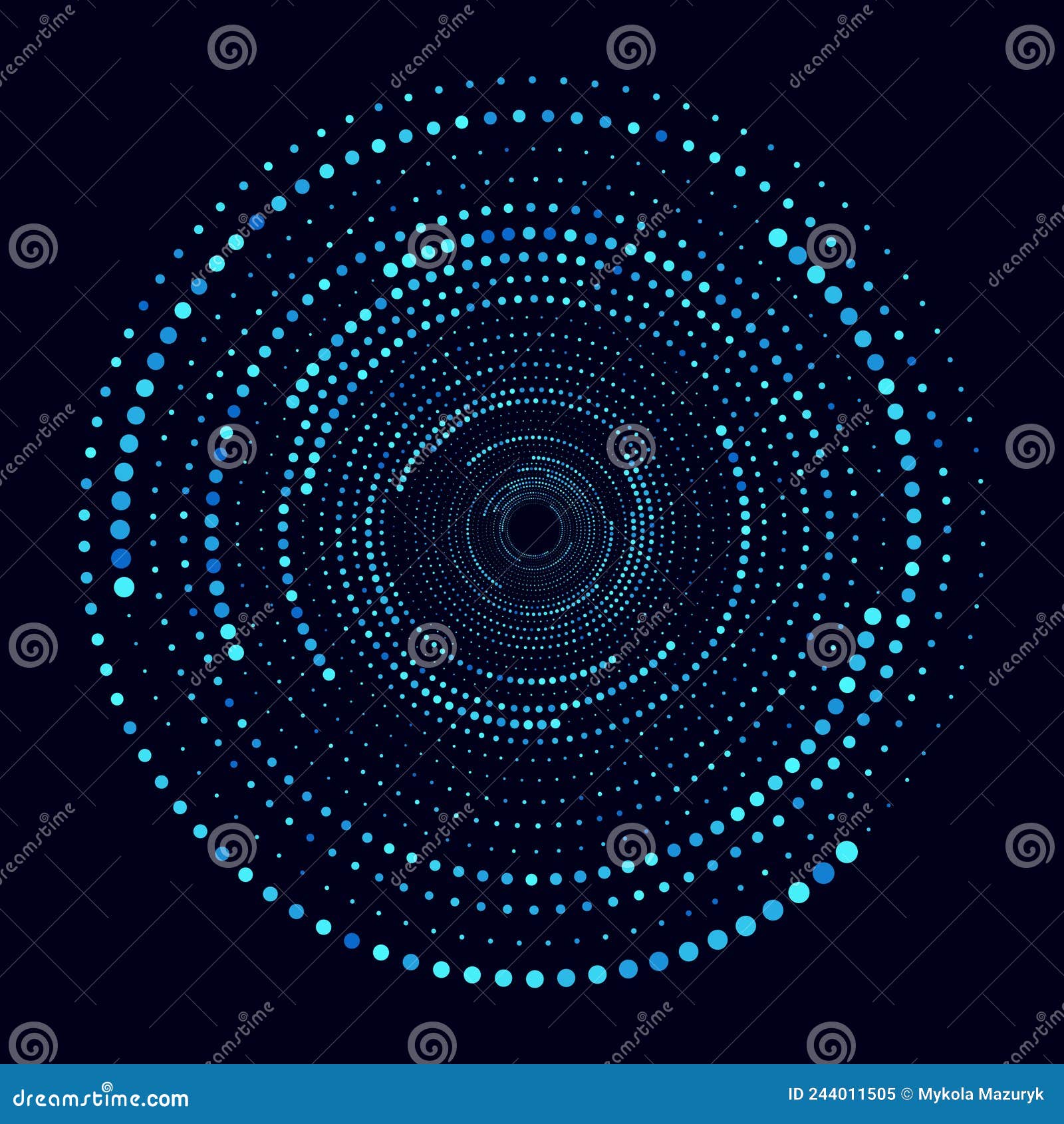 blue halfrone dots in circle as abstract dynamic background