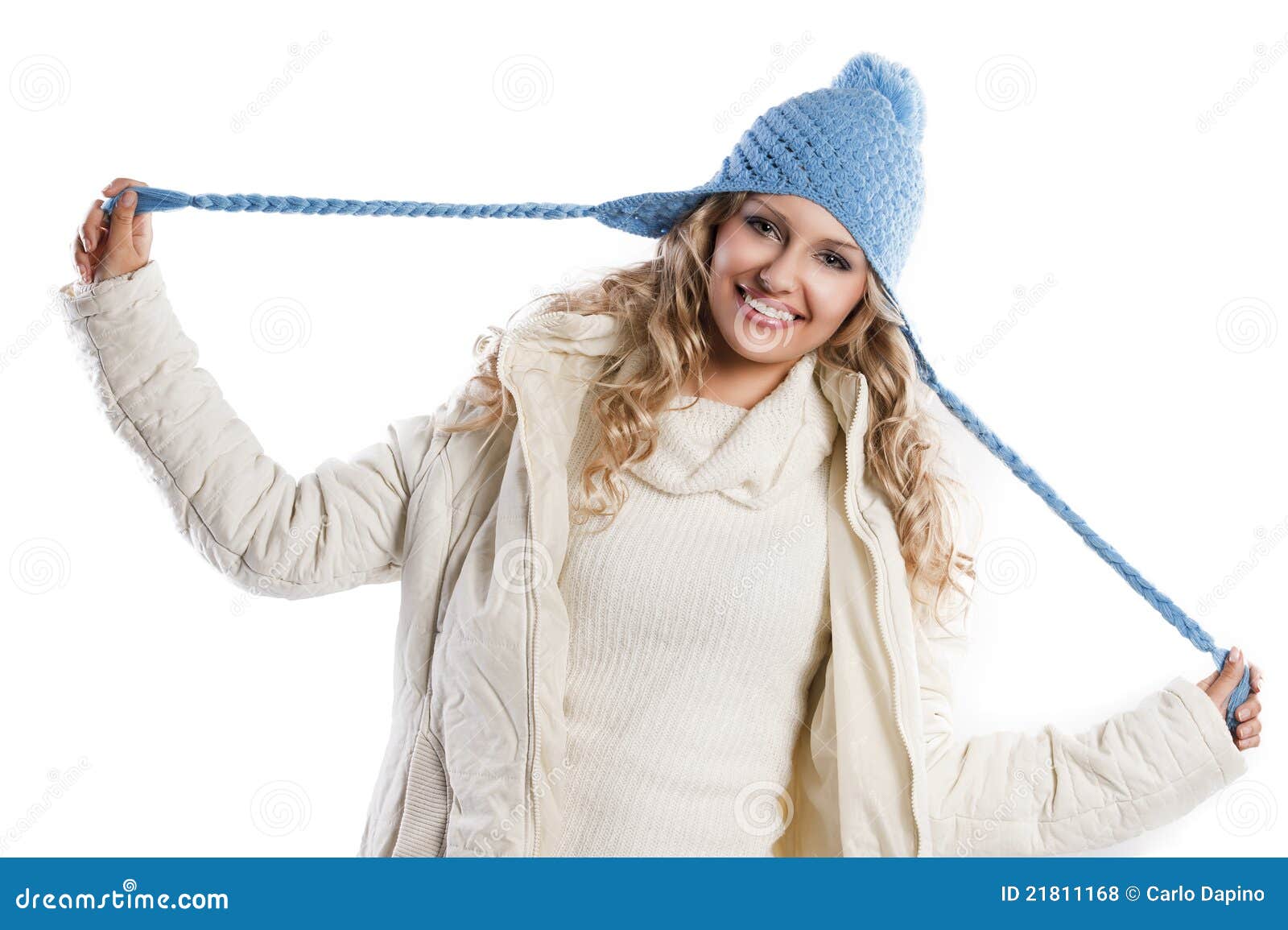 Blue Hat on a Blond Girl, Playing Hat S Braids Stock Photo - Image of ...