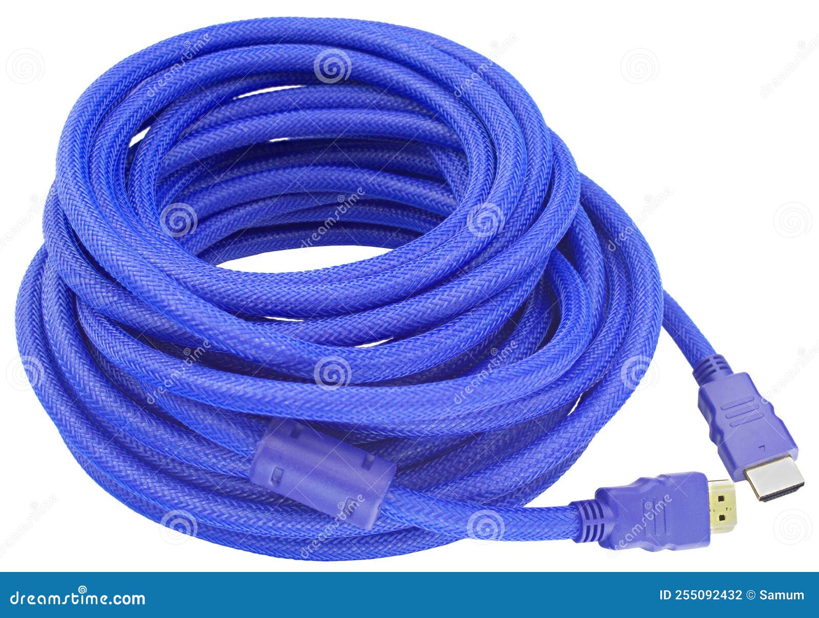 Blue HDMI cable on white stock photo. Image of broadcasting 255092432