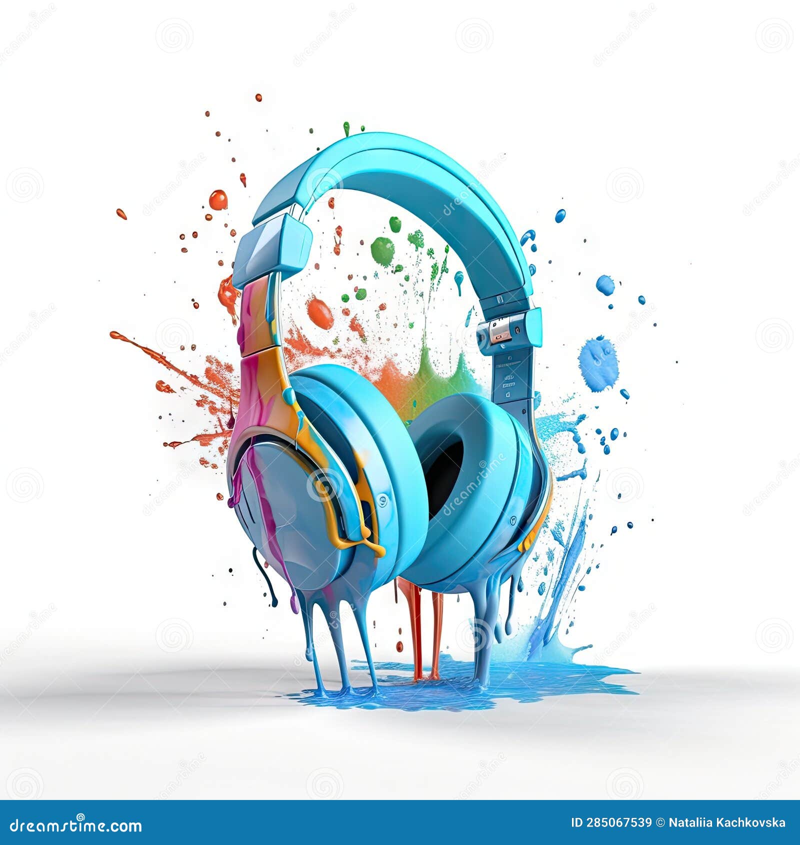Blue Headphones with Colored Paint Stock Illustration Illustration of