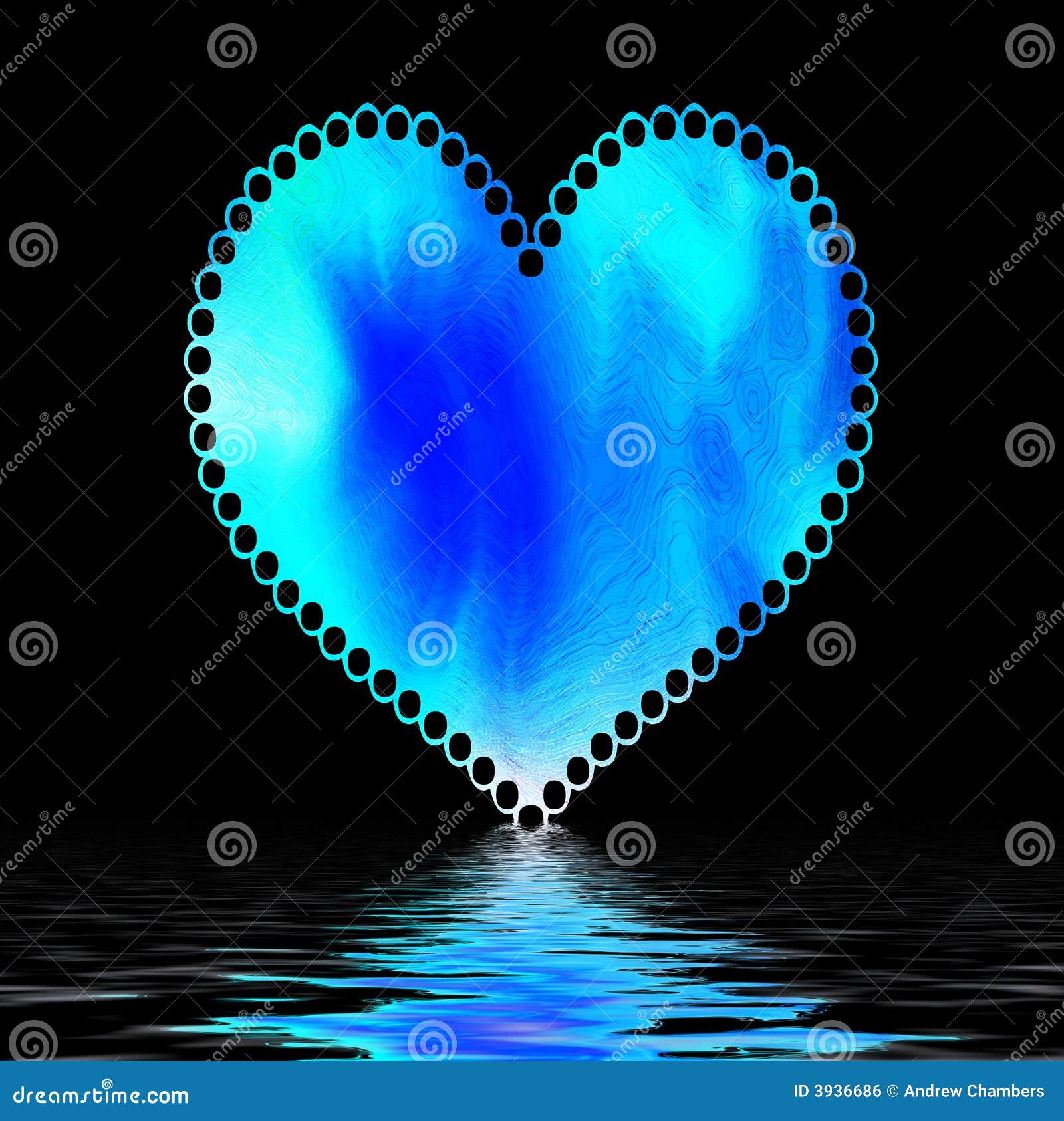 Blue heart on black stock illustration. Illustration of reflective