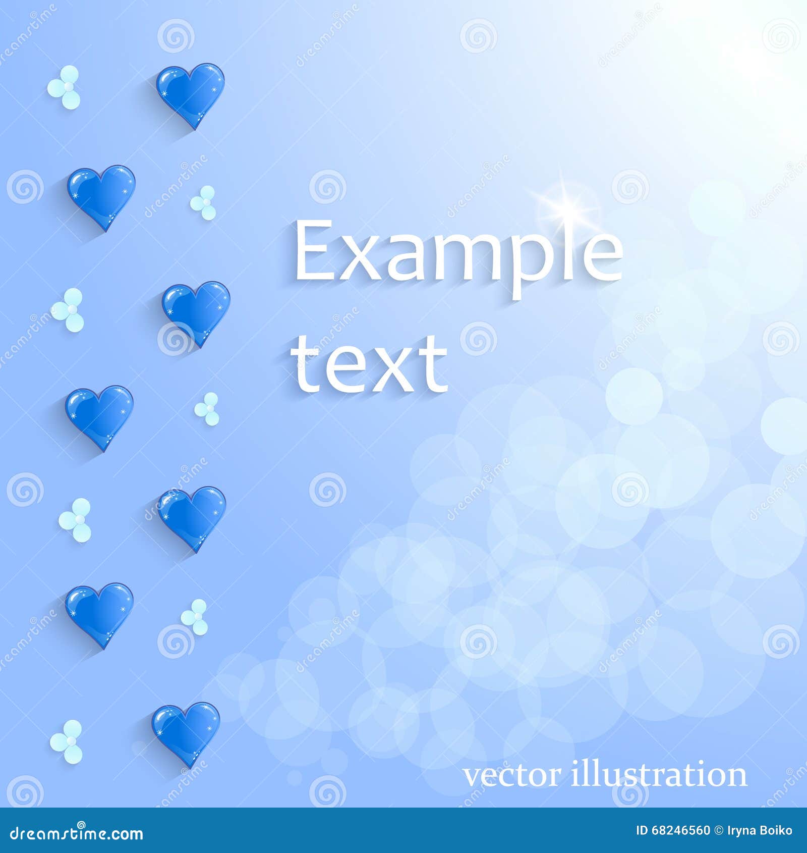 Blue Heart and Flowers with Drop Shadows on Blue Background. Vector