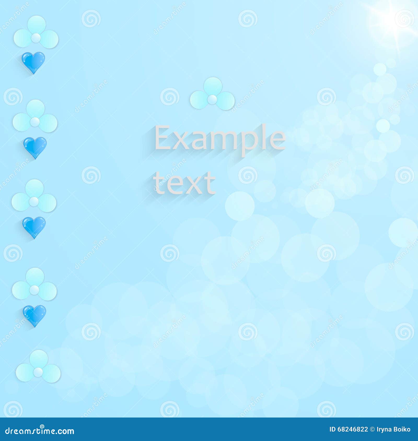 Blue Heart and Flowers with Drop Shadows on Blue Background. Vector