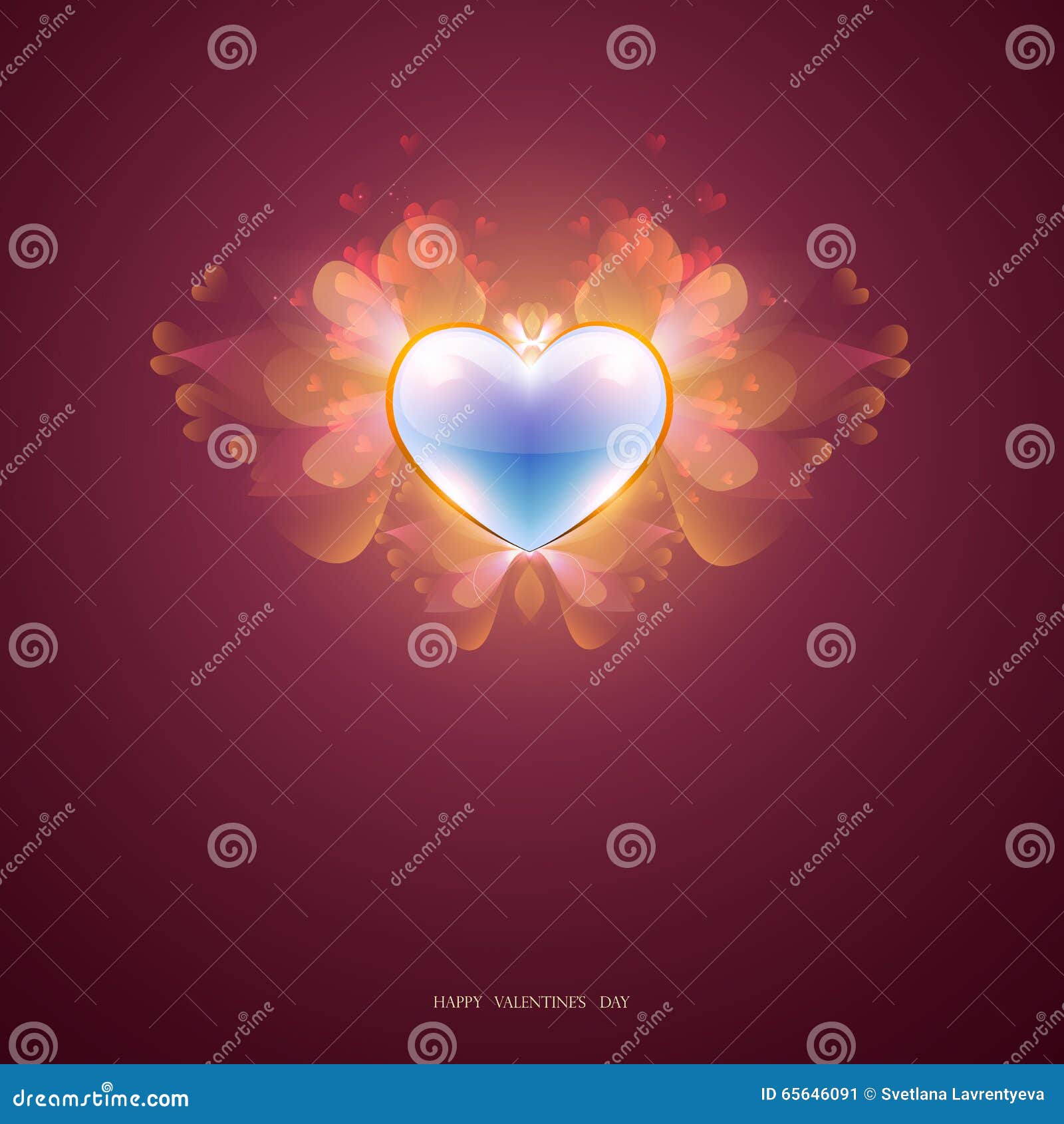 Blue Heart with Wings Petals, an Abstract Background, Vector Stock