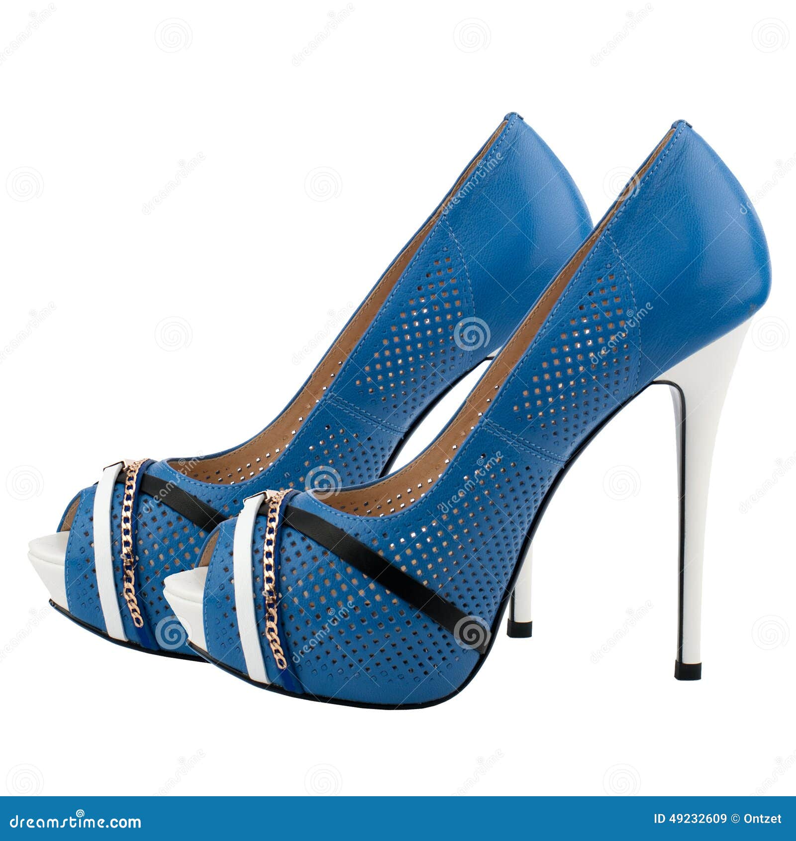 Blue High Heel Women Shoes Isolated on White Background. Stock Image ...