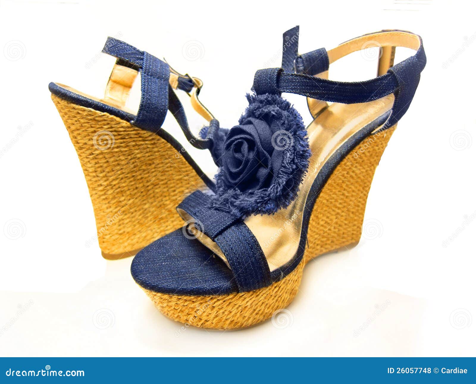 Blue Highheeled Denim Wedge Platform Shoes Stock Photo Image of