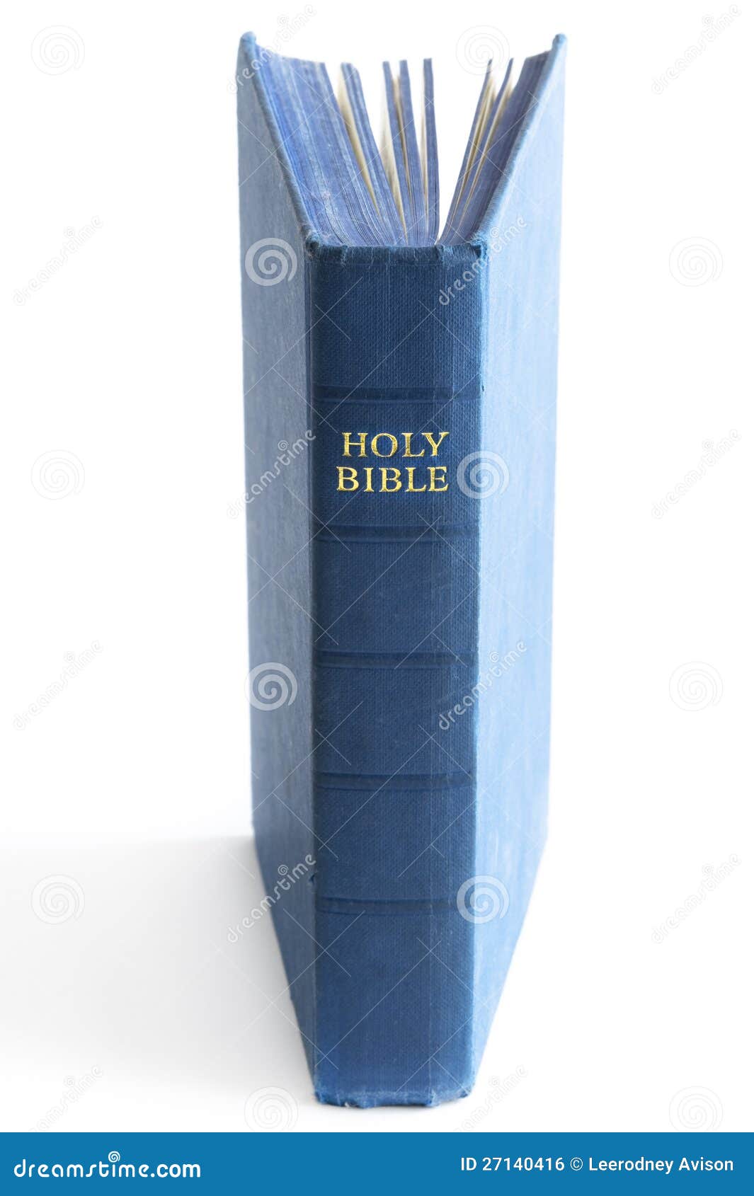 Blue Holy Bible Standing Upright Stock Photo Image of open, upright 27140416