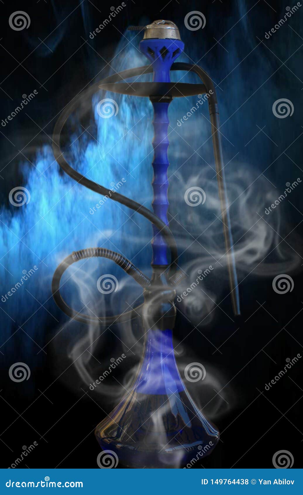 Blue Hookah Fully Loaded in the Smoke Stock Photo Image of background