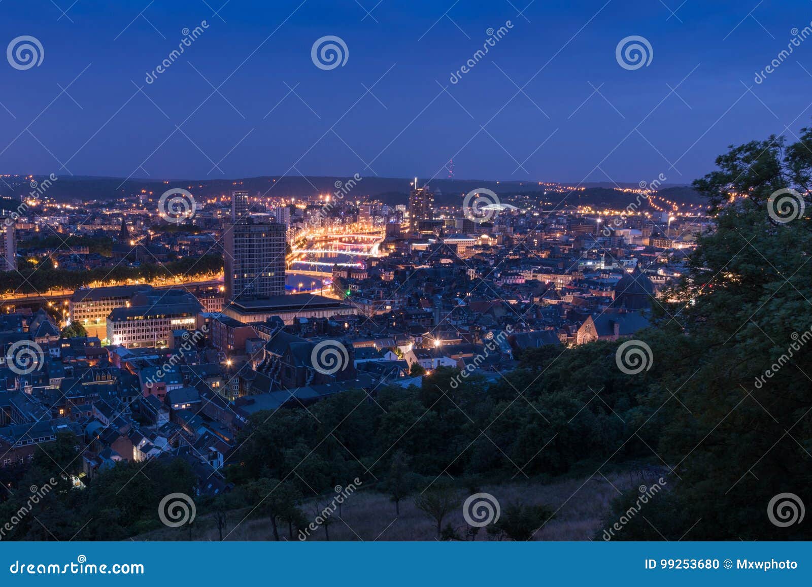 Blue Hour Over the City of Liege Belgium Stock Photo - Image of liege ...